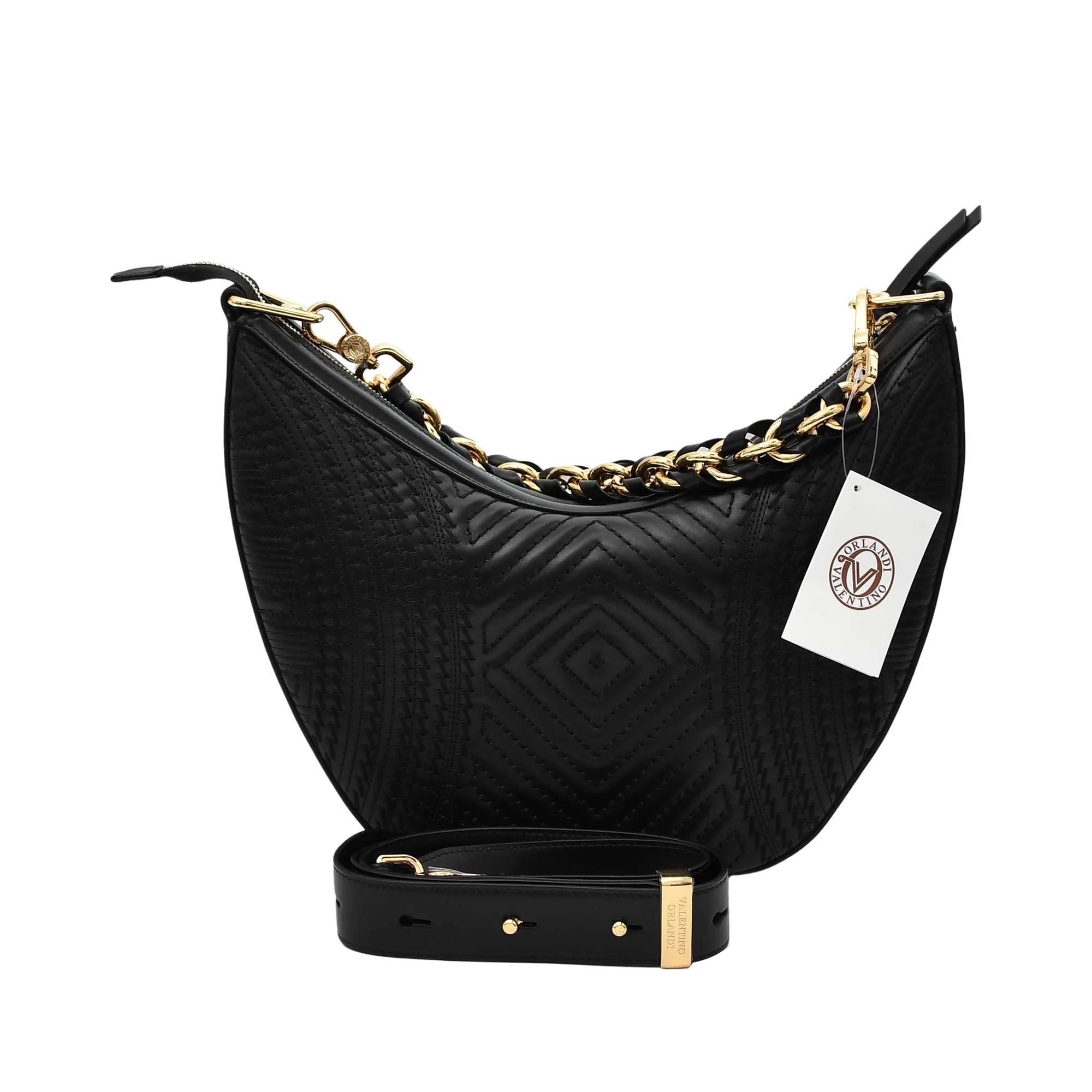 Orlandi Valentino Women's Leather Shoulder Bag with Decorative Lock - Image 2
