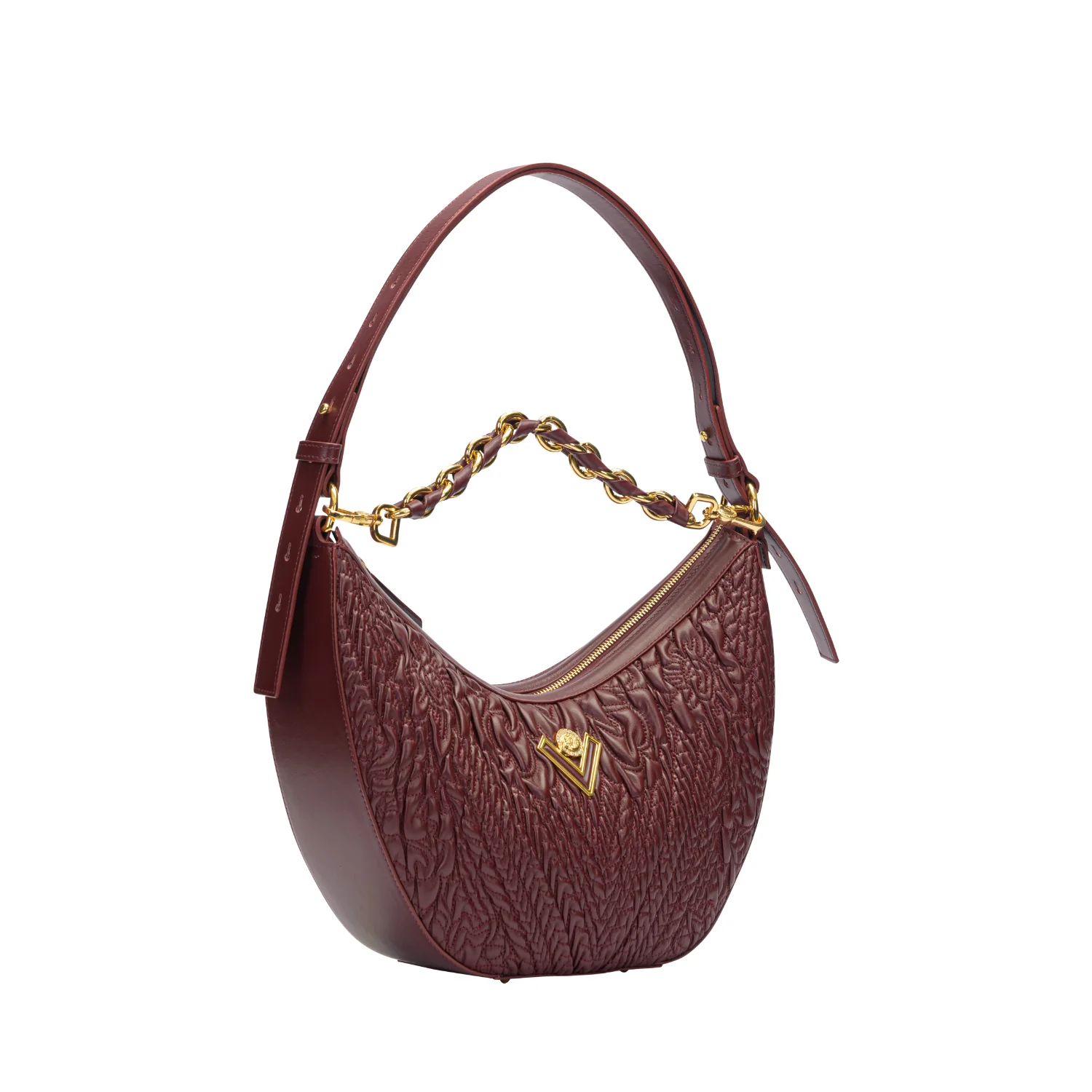 Orlandi Valentino Women's Wine Quilted Crescent Hand Bag - Image 3