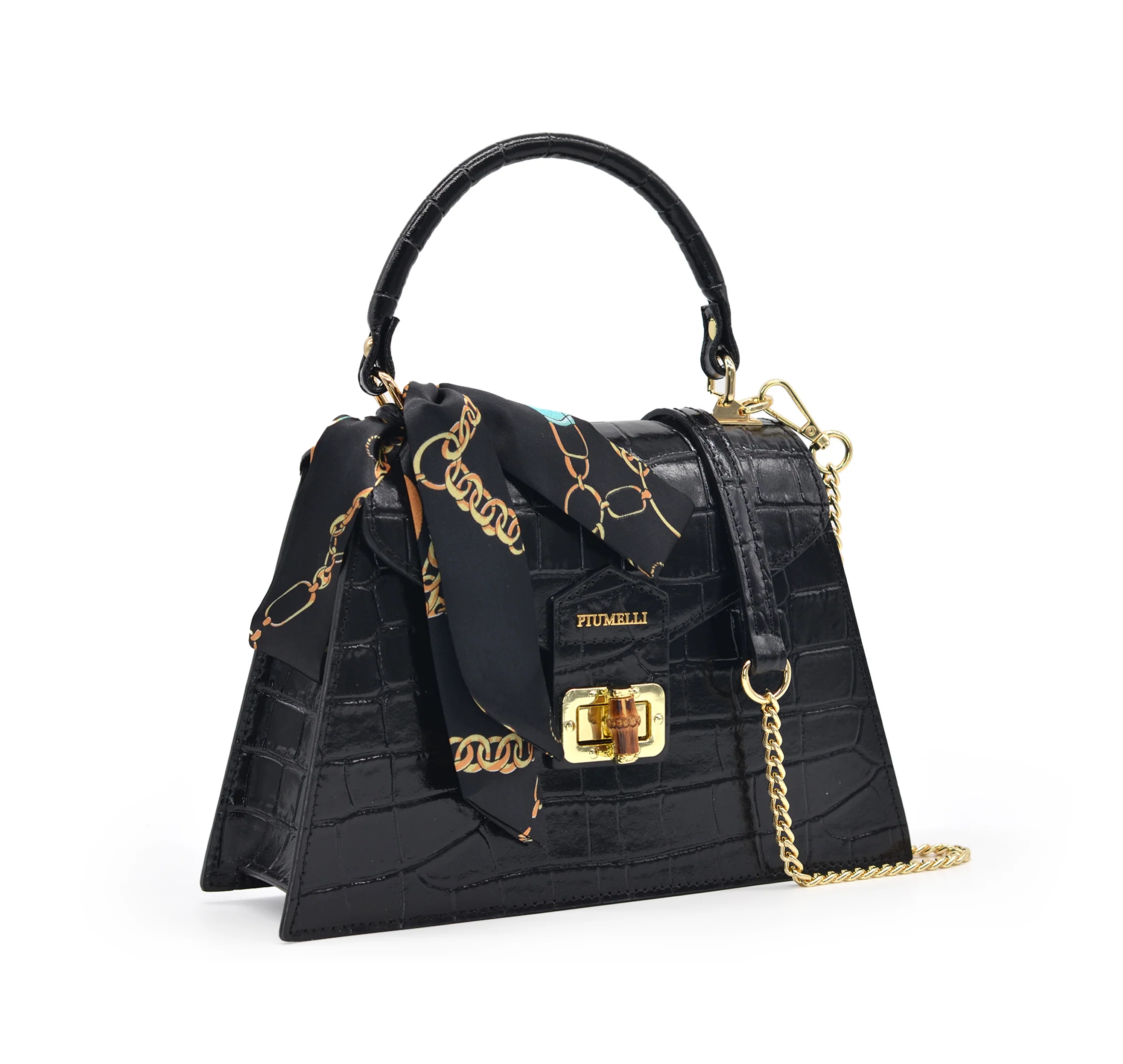 Piumelli Women's Black Croc-Effect Leather Handbag - Image 2