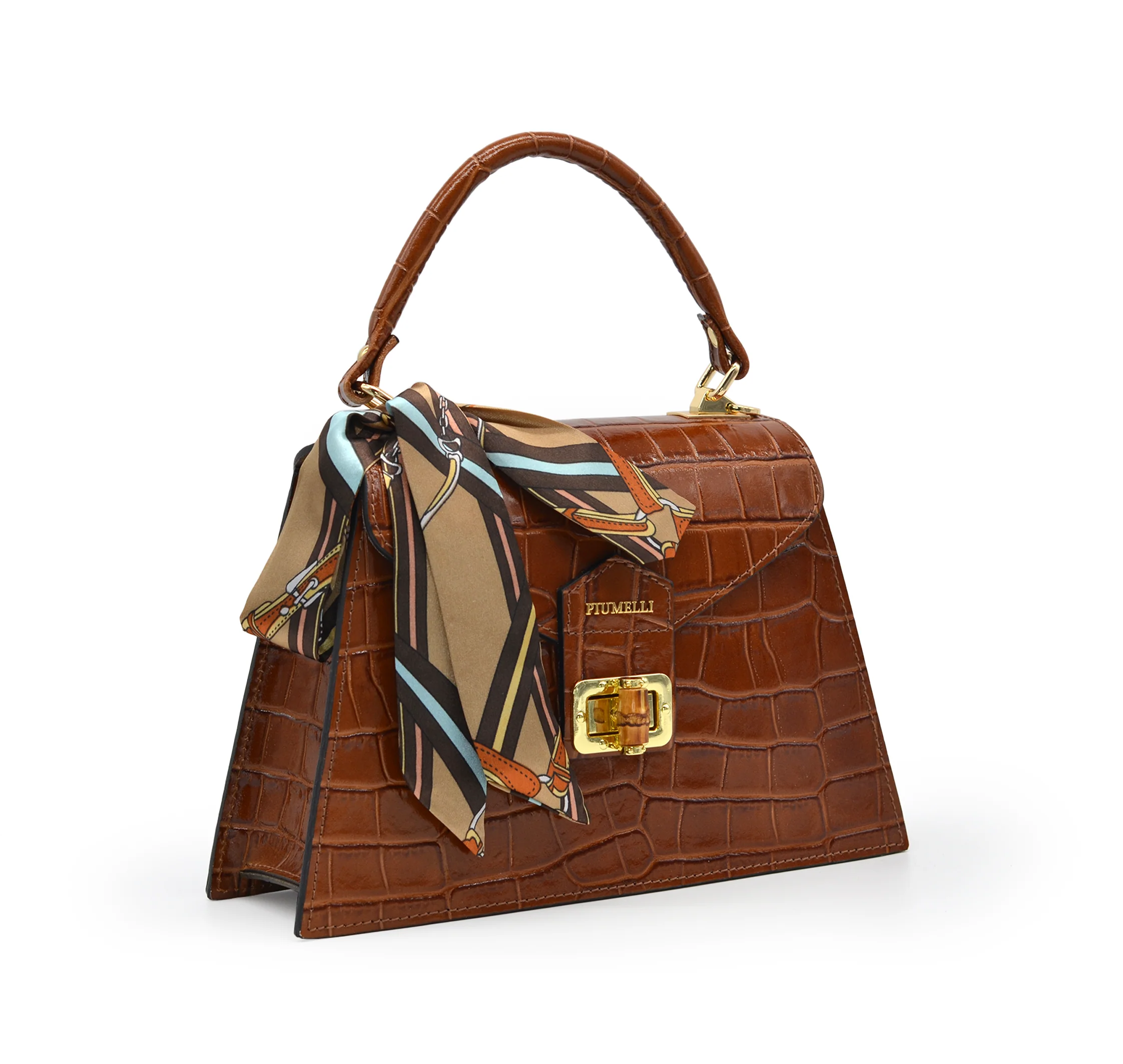Piumelli Women's VIVA in Croc-Effect Leather Tobacco Handbag - Image 2
