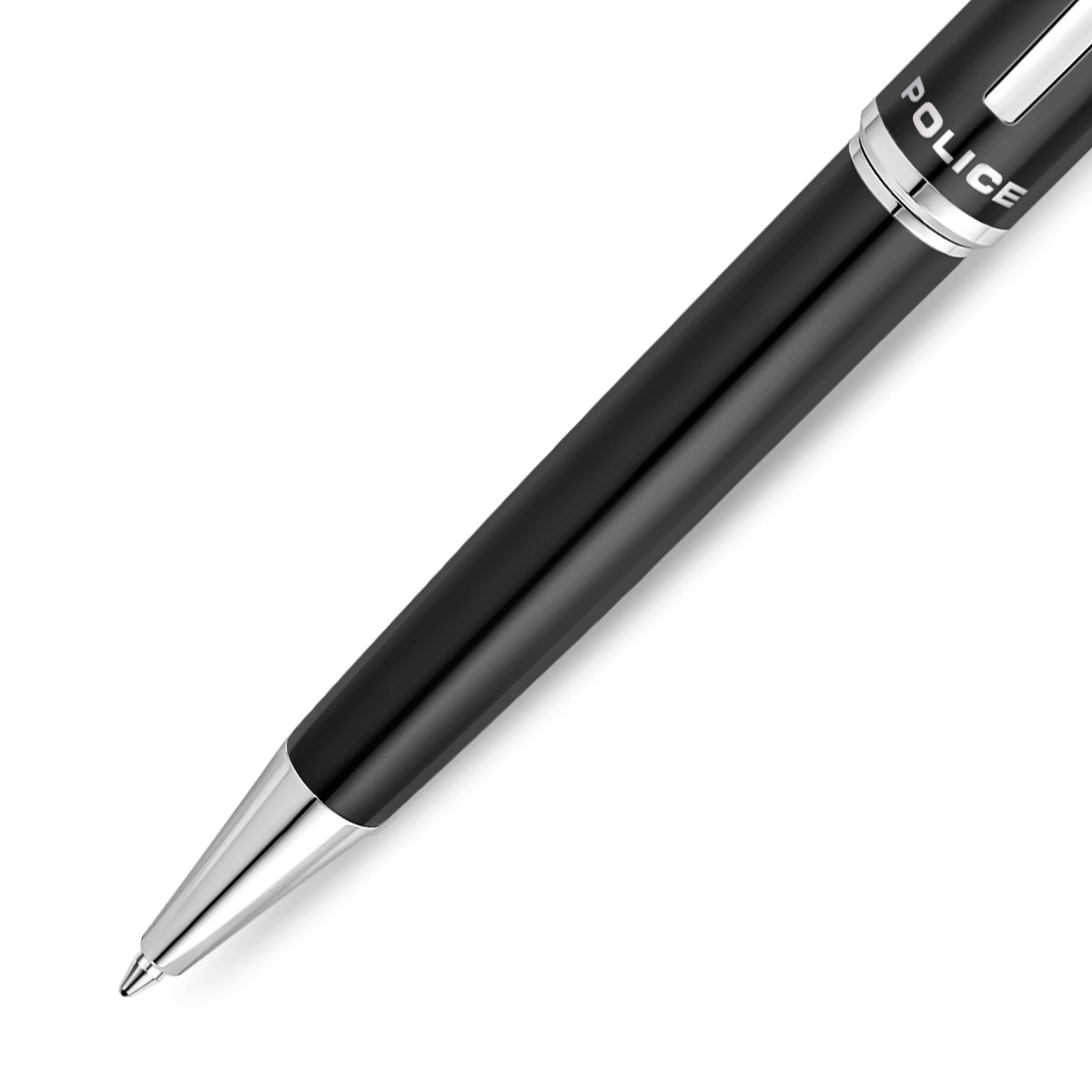 Police Aptos Black Stainless Steel Twisted Closure Pen with Silver Trims, Blue Ink - Image 3