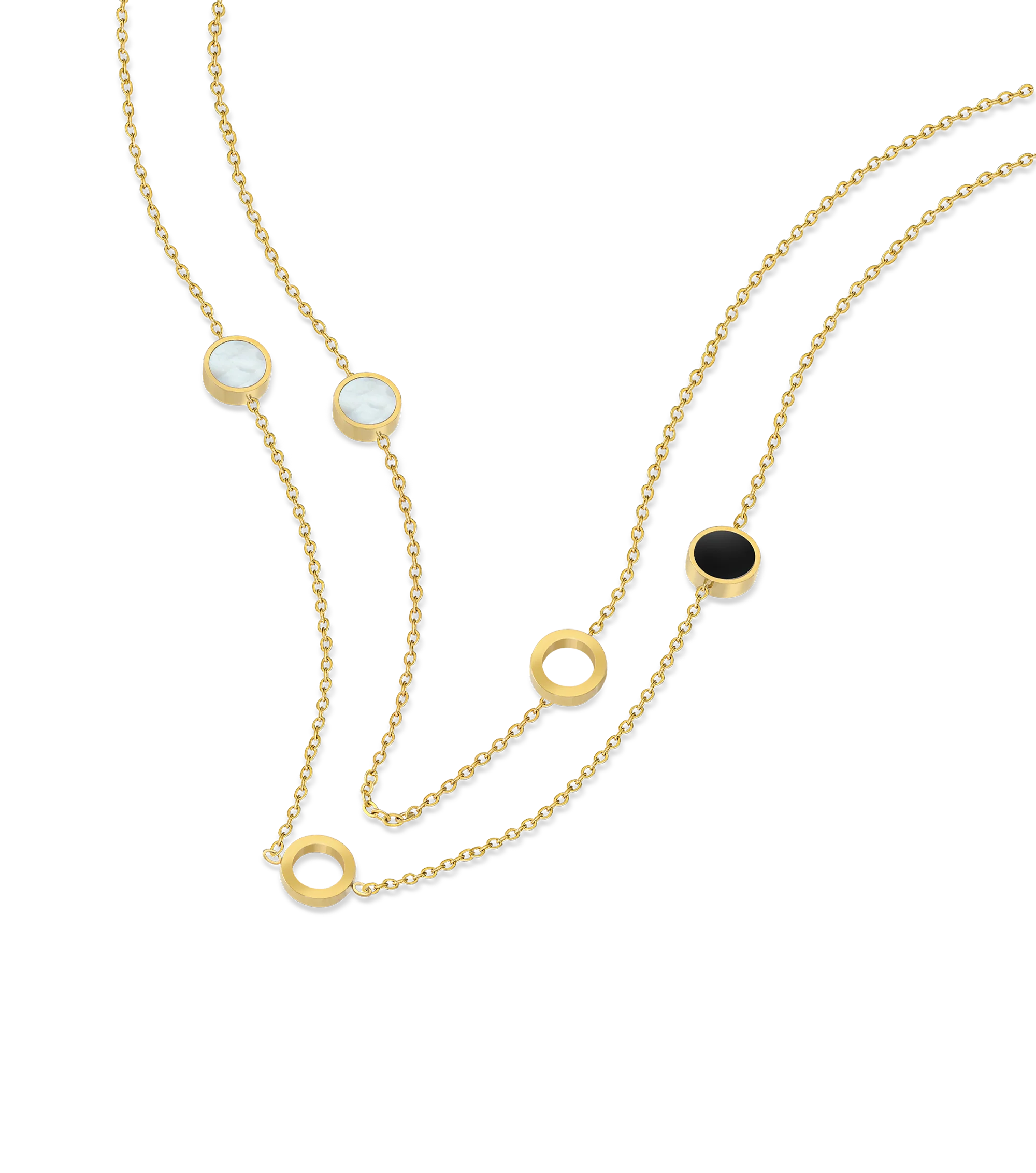 Police Aurora White & Black Inlay Double Chain Necklace - Image 3
