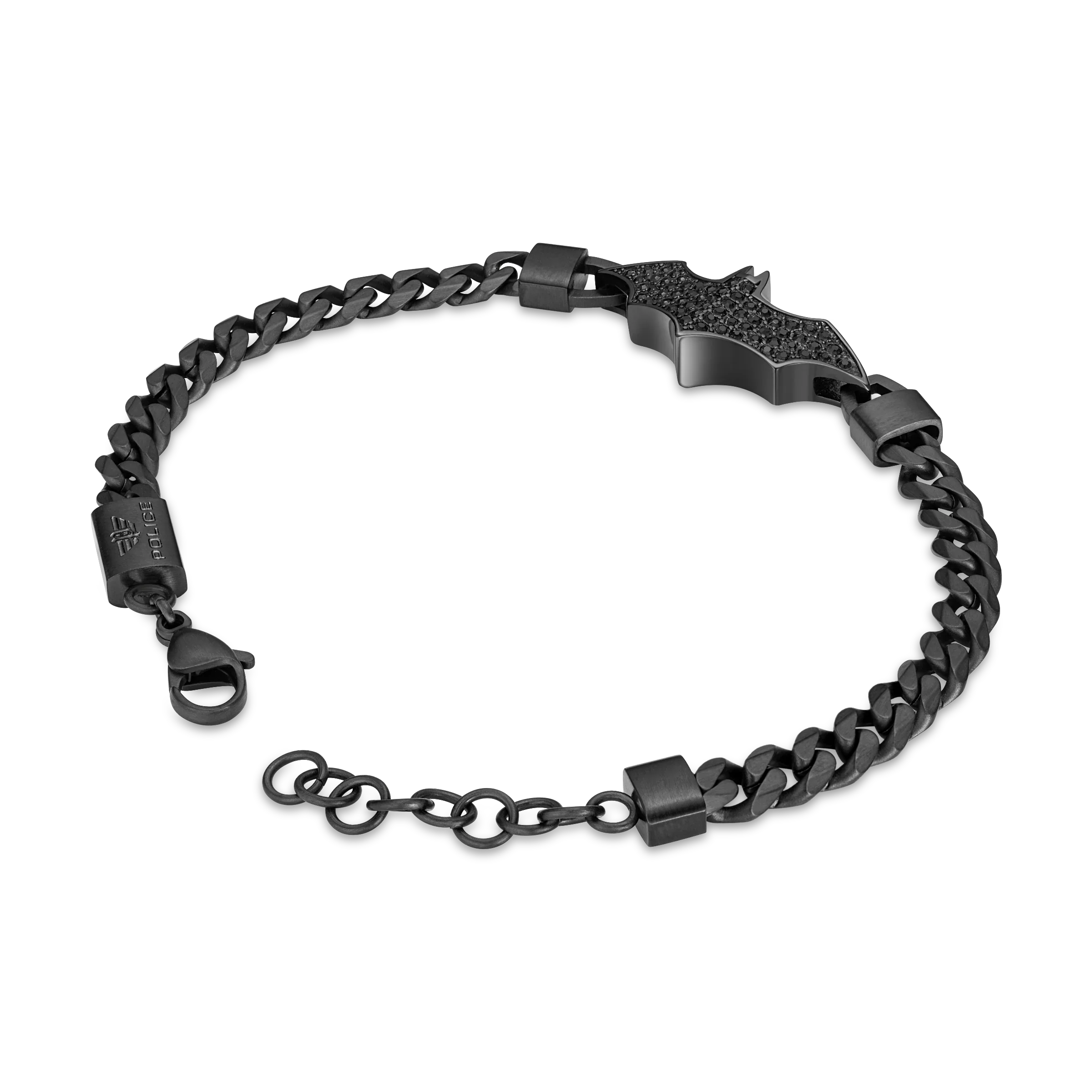 Police Batarang Limited Edition Black Chain Bracelet with Crystal Bat Motif - Image 2