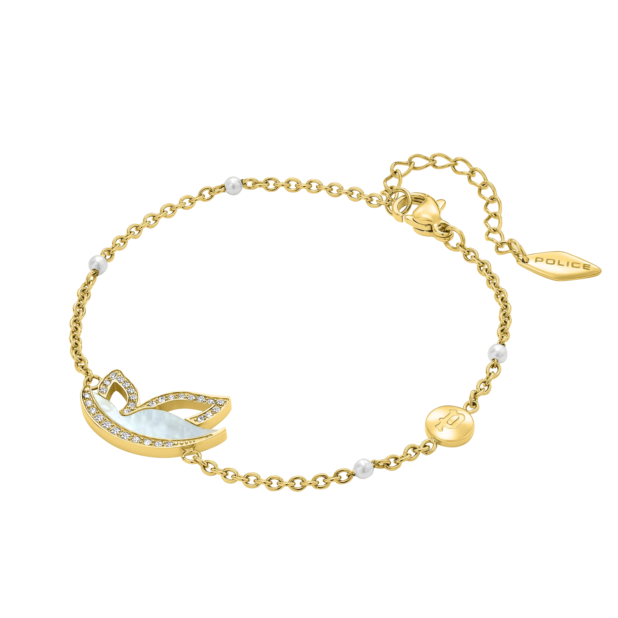 Police Birdy Mop Crystal Pearl Beads Chain Bracelet - Image 2