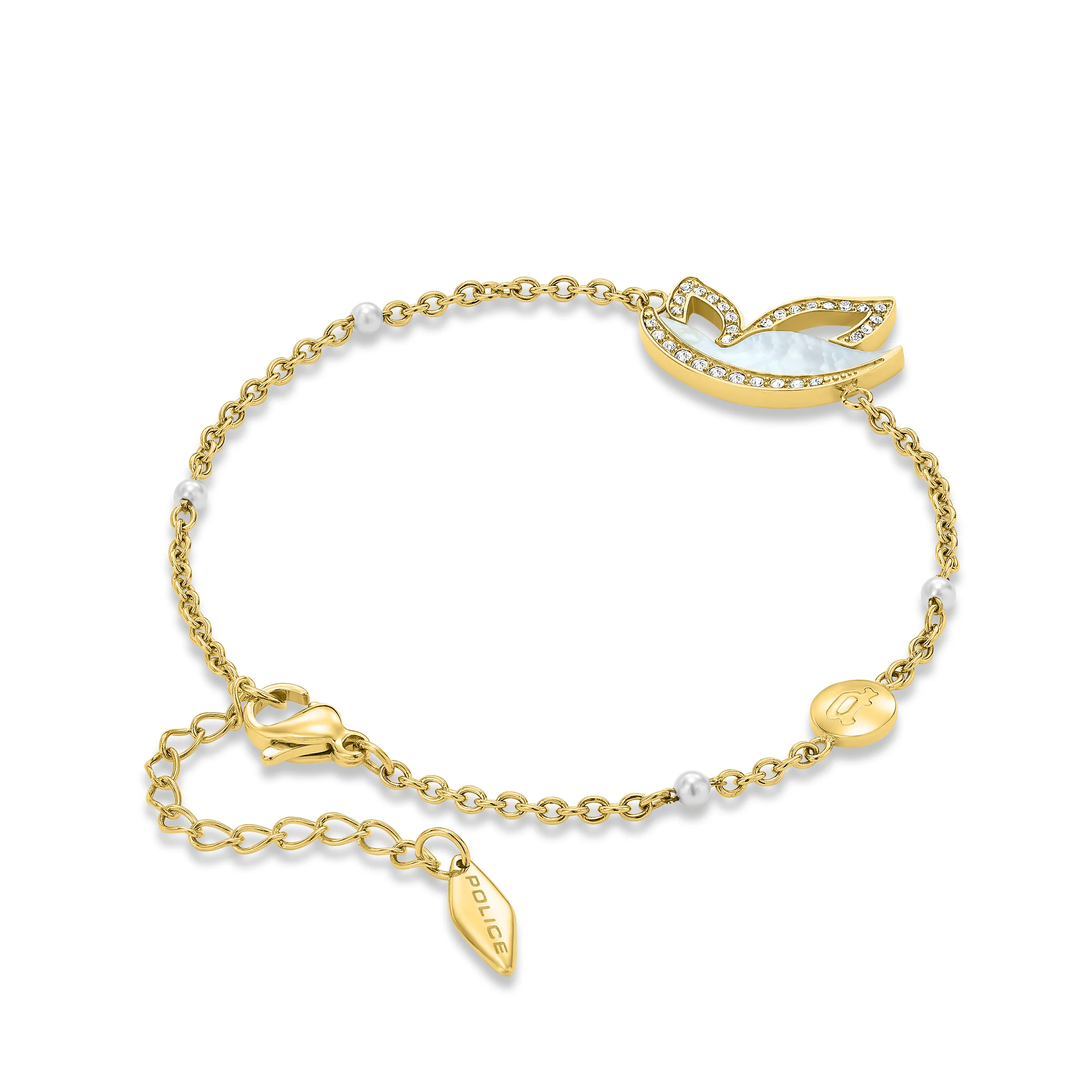 Police Birdy Mop Crystal Pearl Beads Chain Bracelet - Image 3