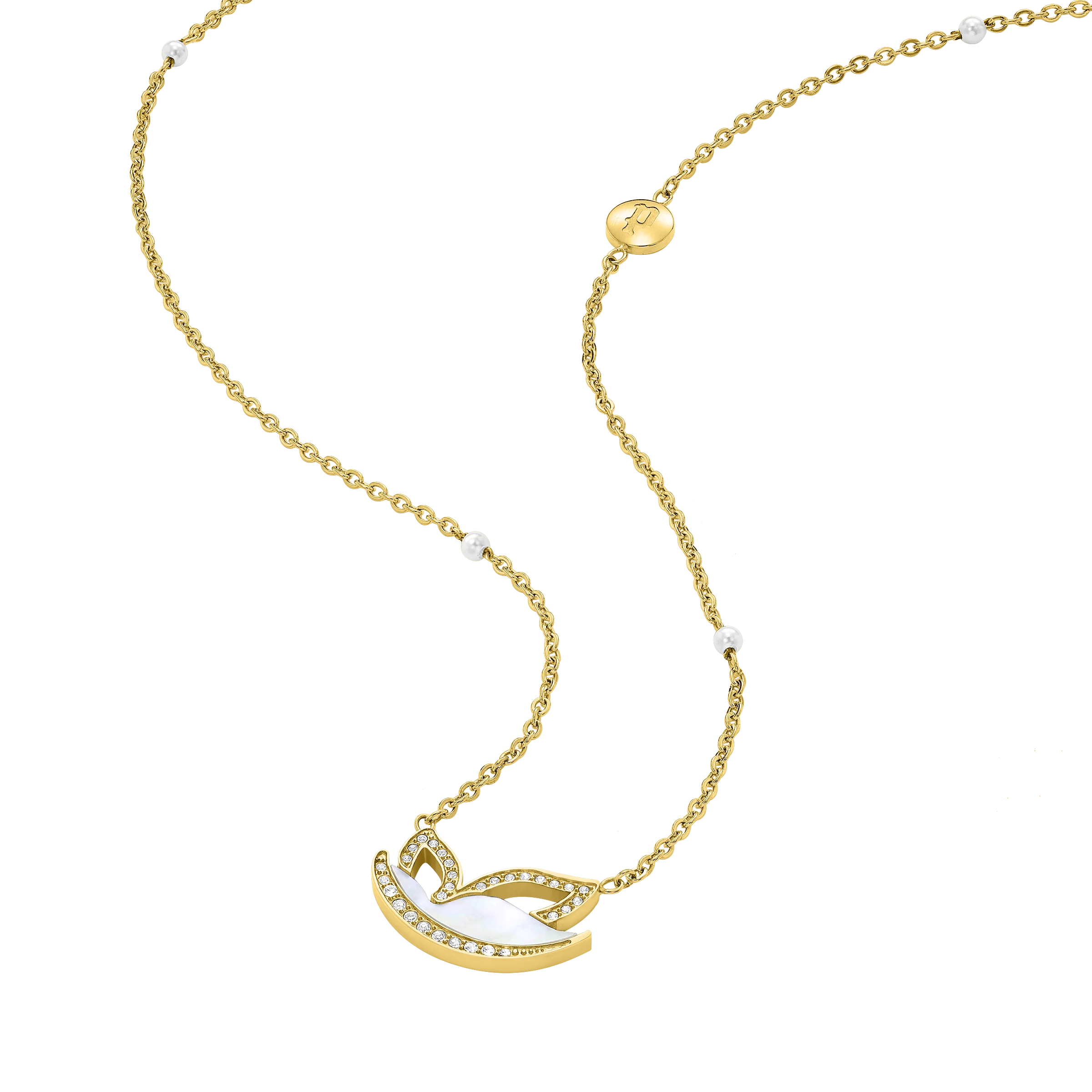 Police Birdy Mop Crystal Pearl Beads Chain Necklace - Image 2