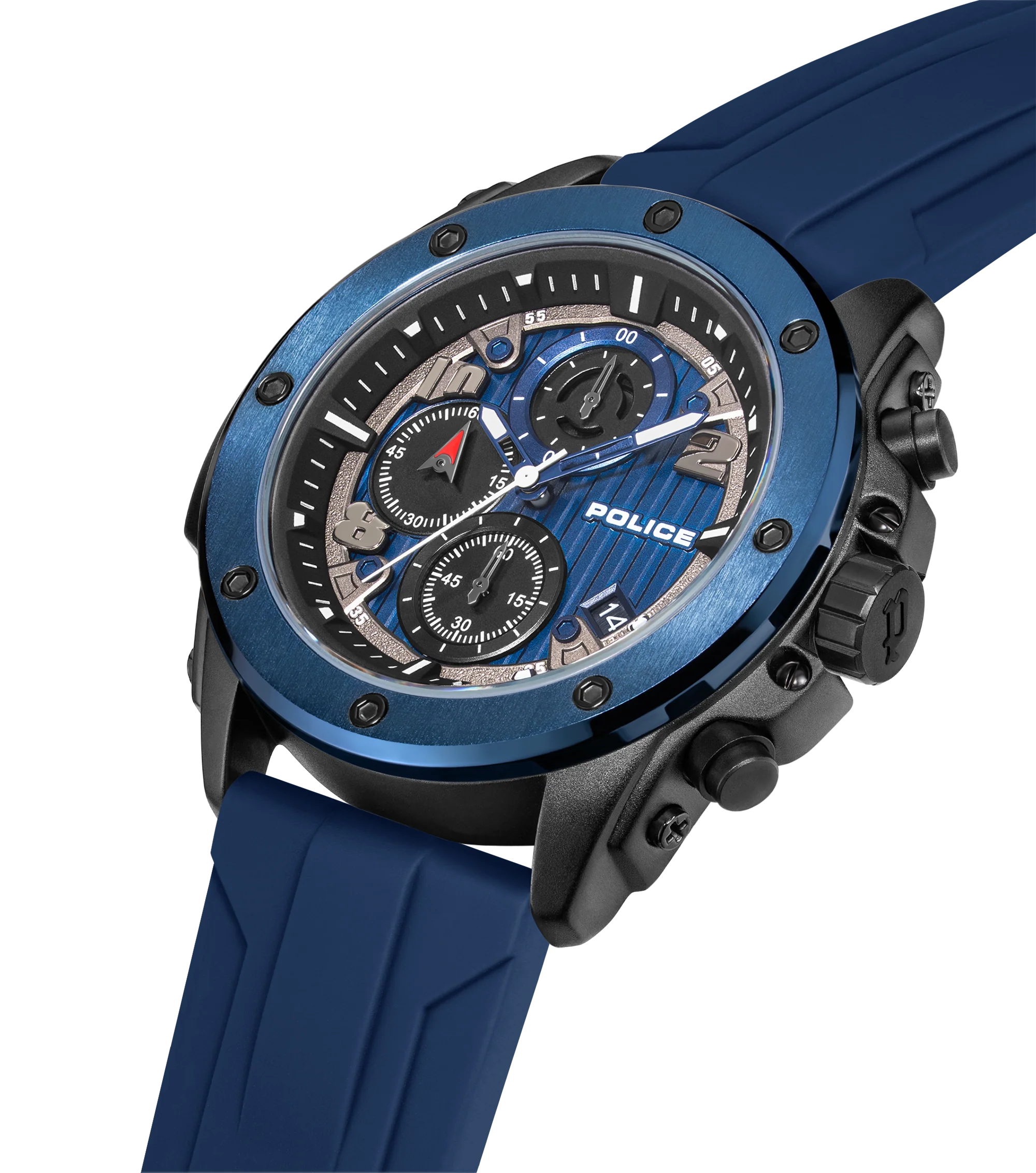 Police Black & Blue Case Watch with Black & Blue Dial and Silicone Strap Set - Image 10