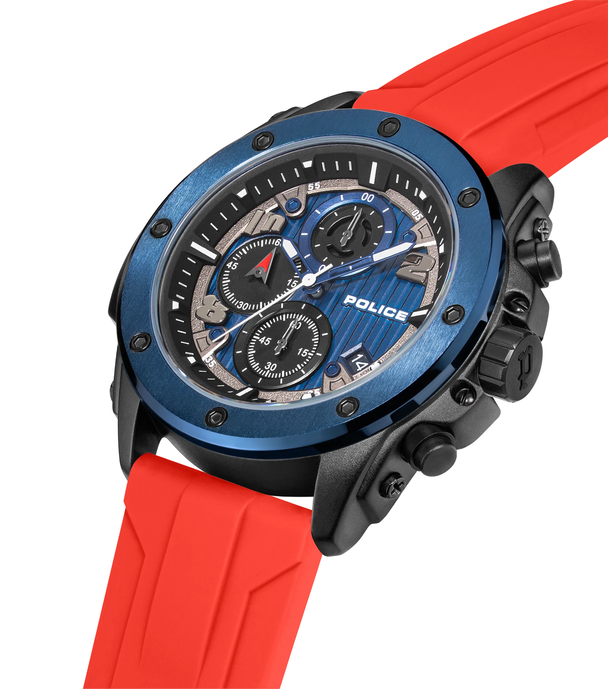 Police Black & Blue Case Watch with Black & Blue Dial and Silicone Strap Set - Image 12