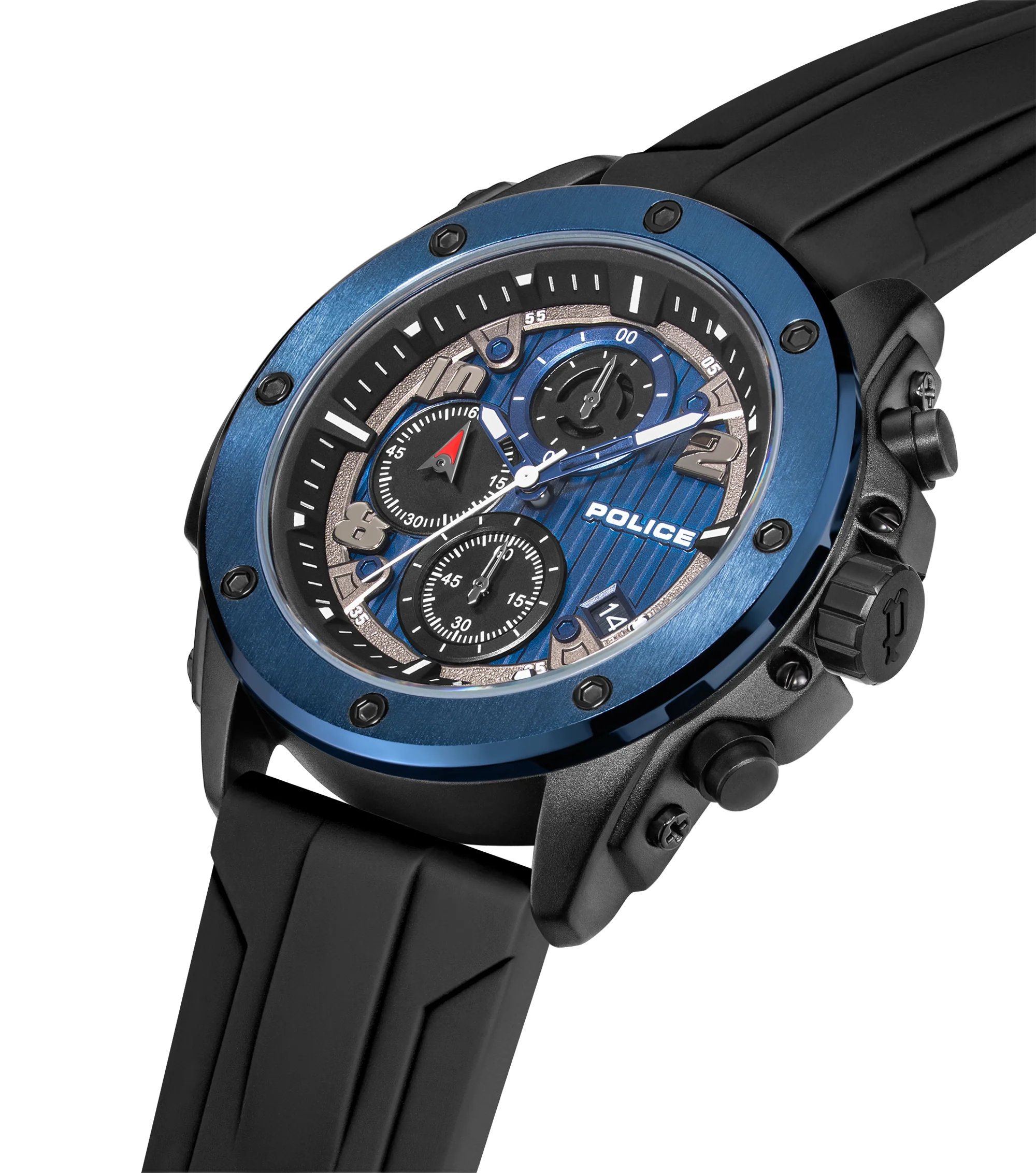 Police Black & Blue Case Watch with Black & Blue Dial and Silicone Strap Set - Image 13