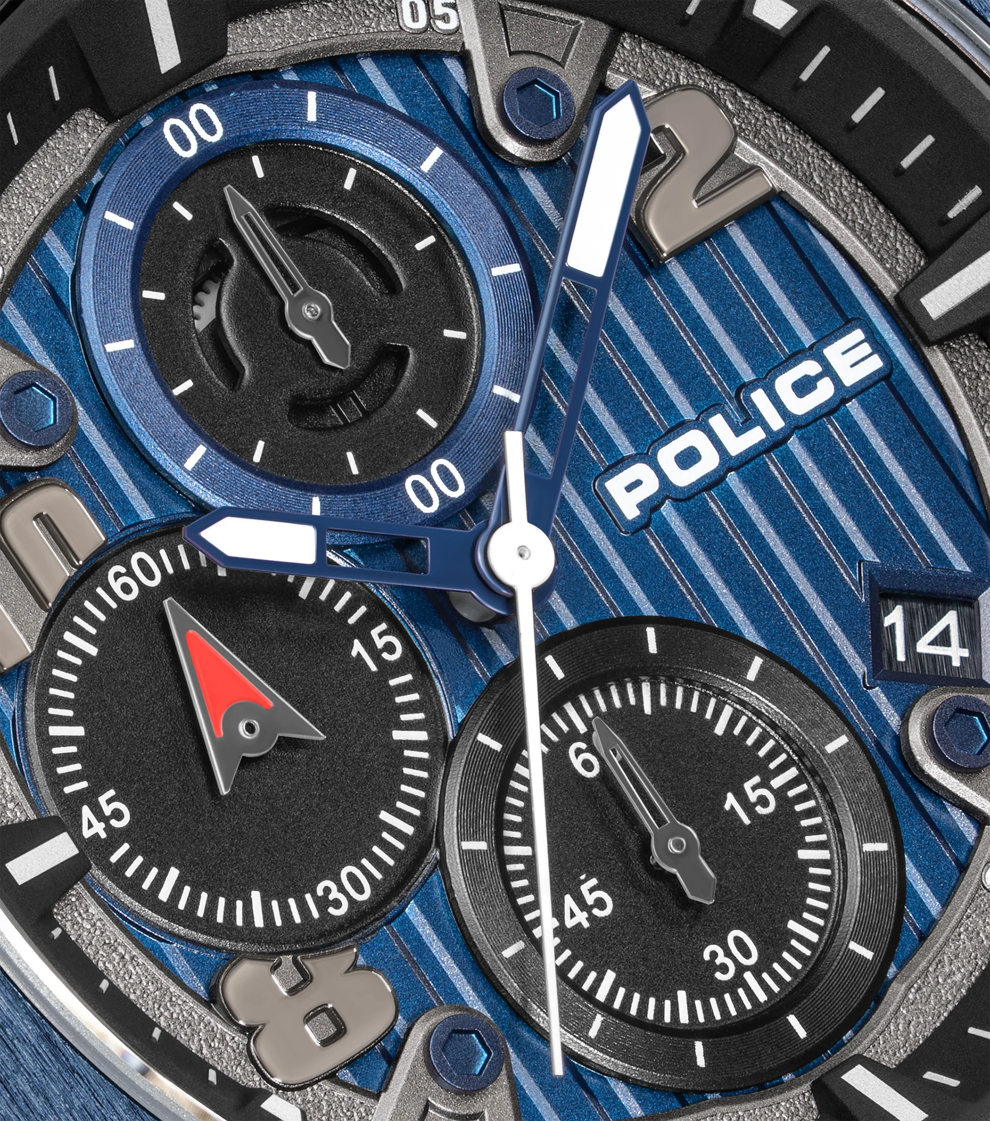 Police Black & Blue Case Watch with Black & Blue Dial and Silicone Strap Set - Image 14