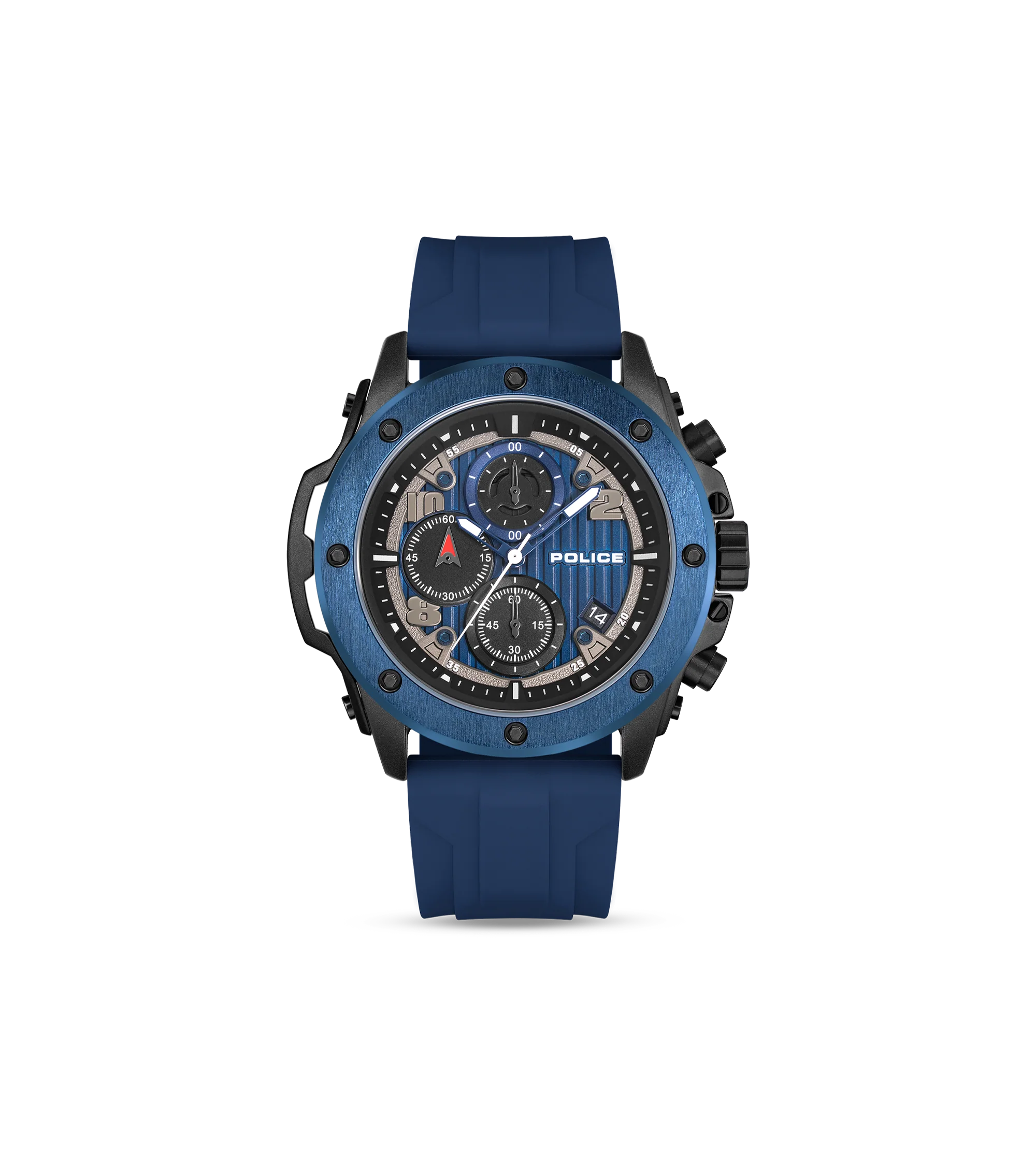 Police Black & Blue Case Watch with Black & Blue Dial and Silicone Strap Set - Image 2