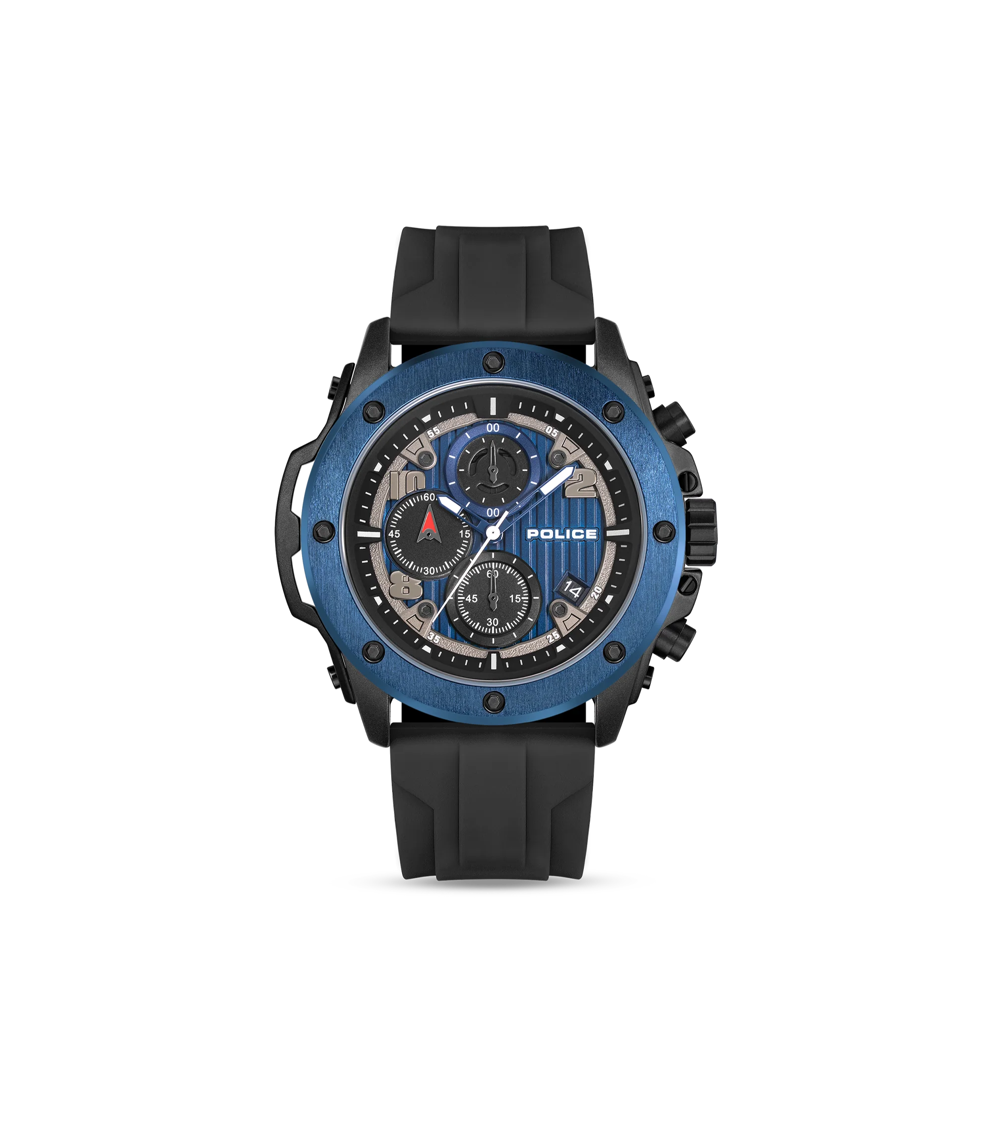 Police Black & Blue Case Watch with Black & Blue Dial and Silicone Strap Set - Image 5