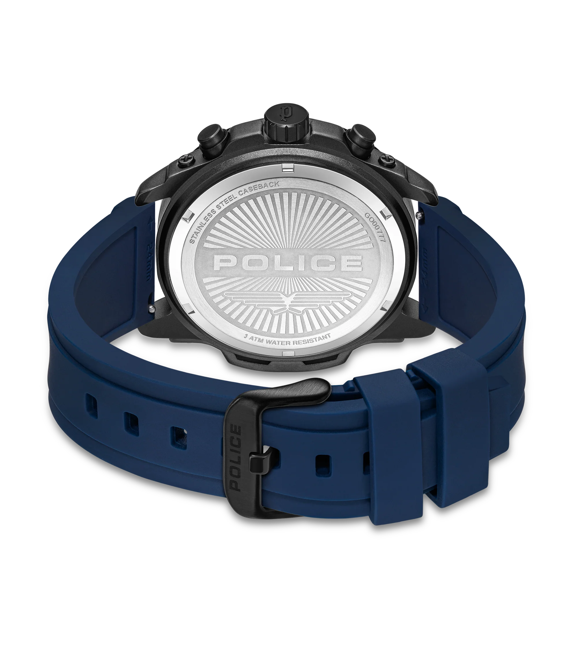 Police Black & Blue Case Watch with Black & Blue Dial and Silicone Strap Set - Image 6