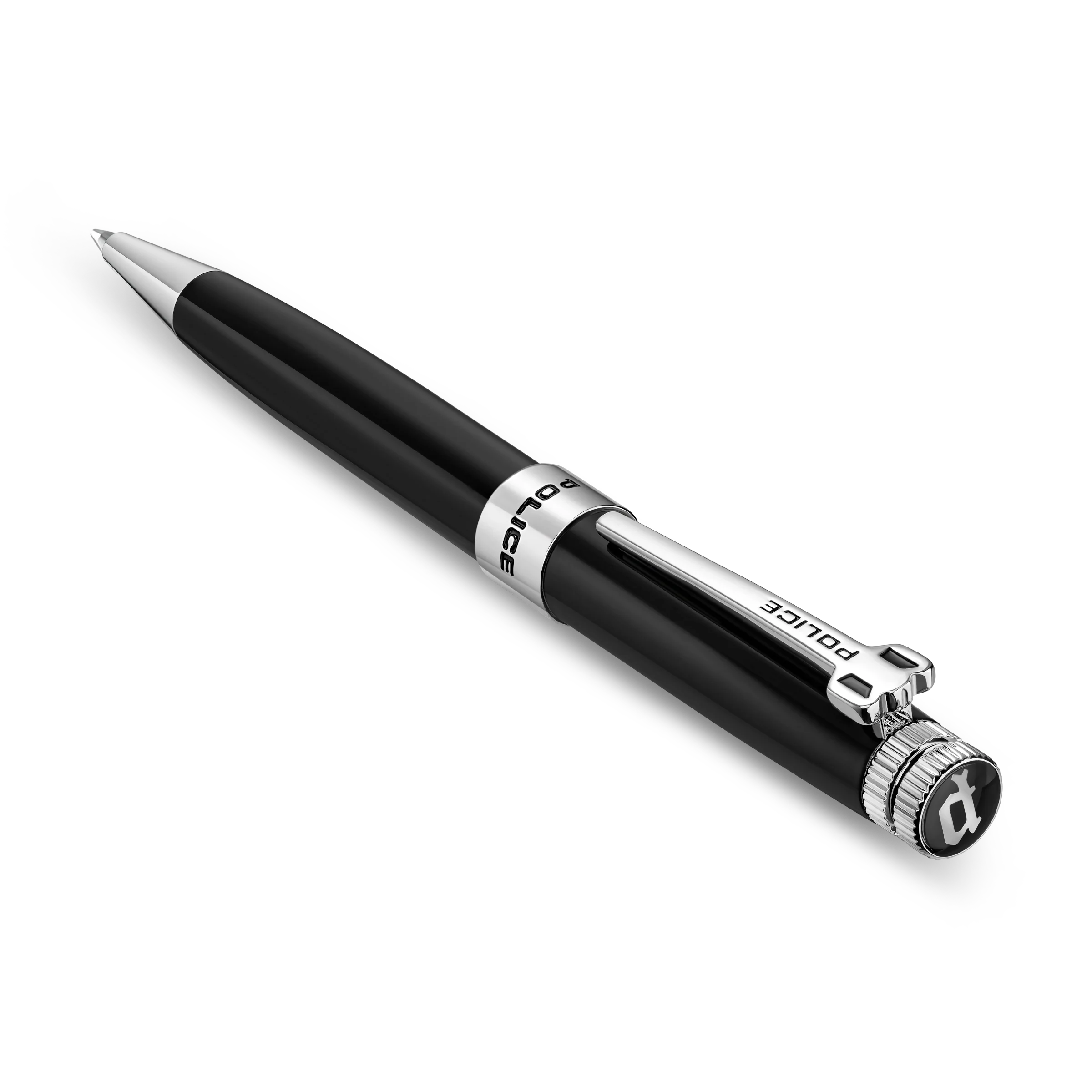 Police Black Pen with Stainless Steel Trim, Elegant Design - Image 2