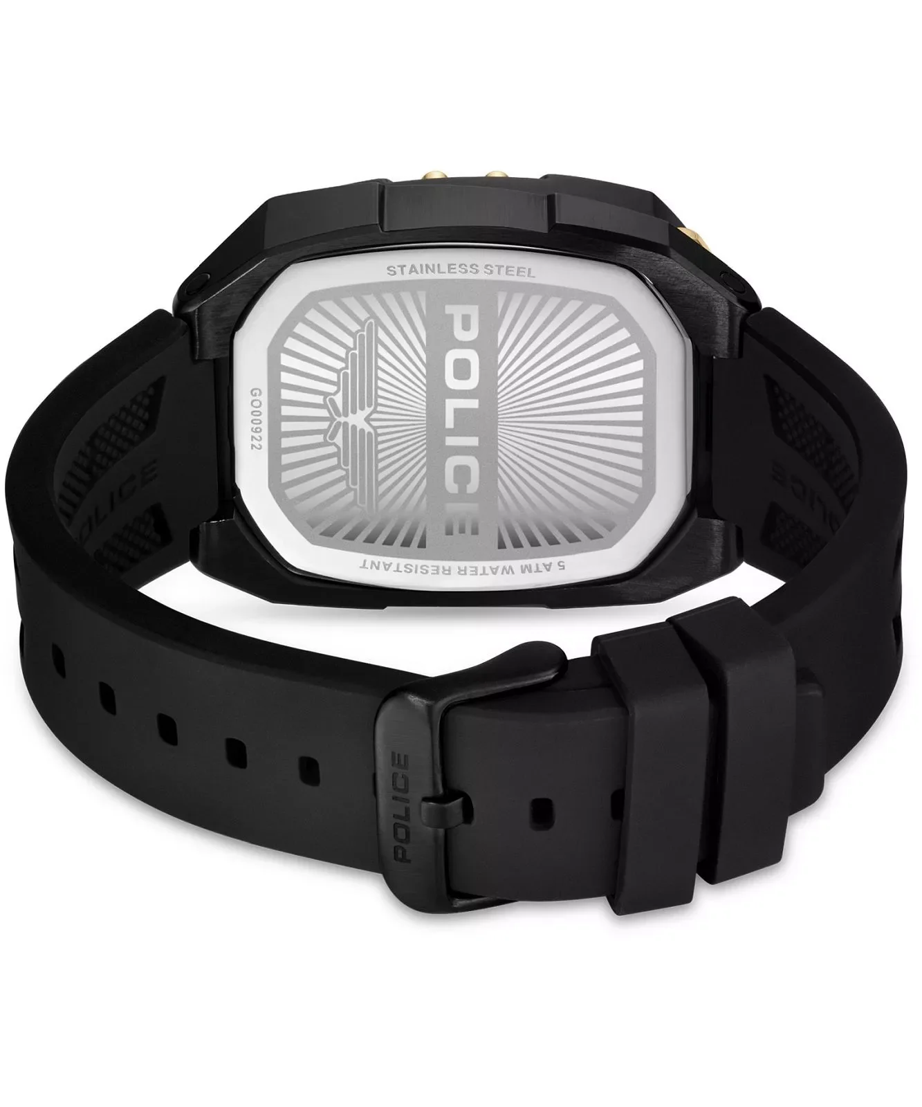 Police Bullhead Chronograph Men's Watch - Black & Gold - Silicone Strap - Image 4