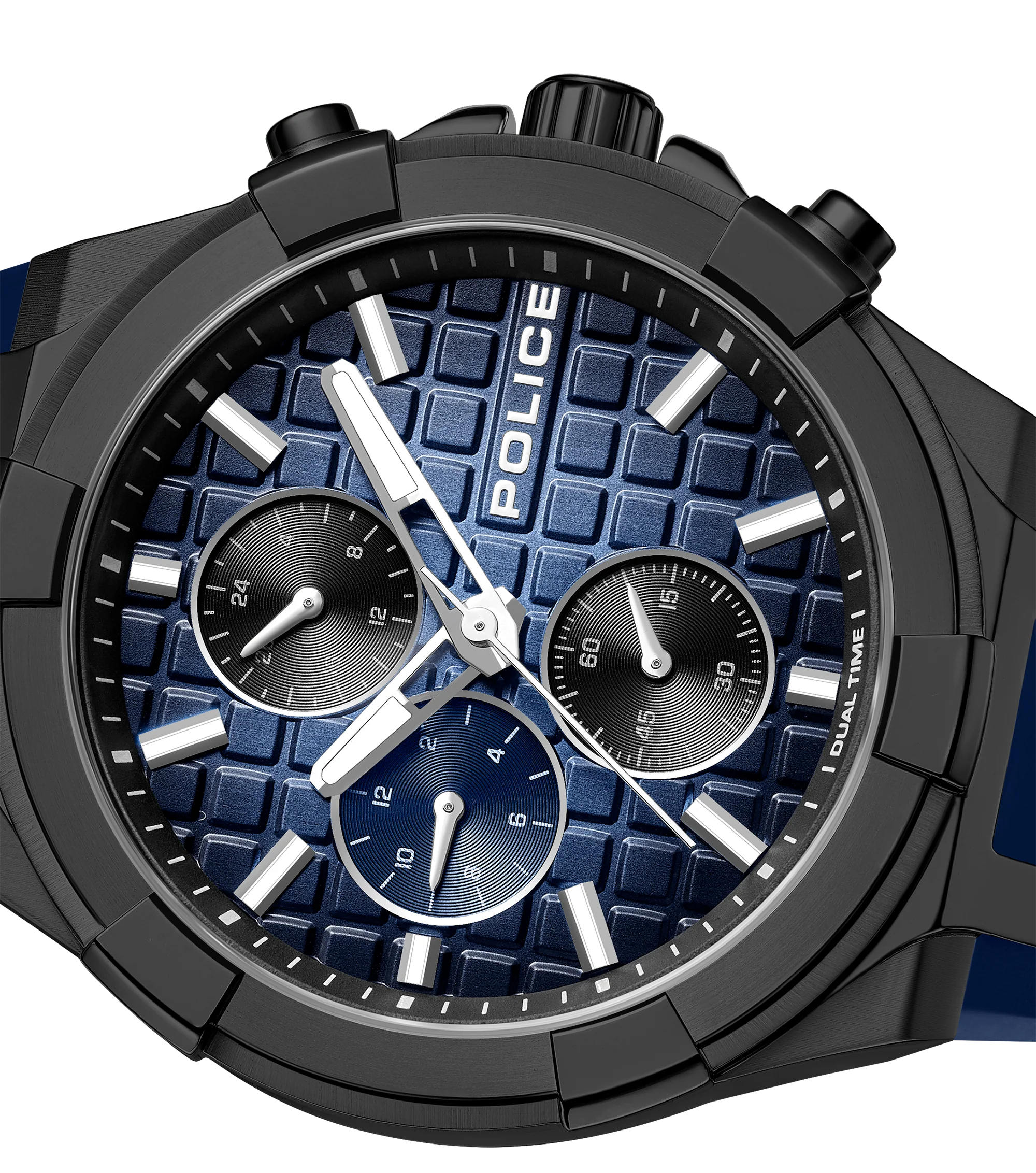 Police Case, Black To Blue Dial, Blue Silicon watch - Image 2