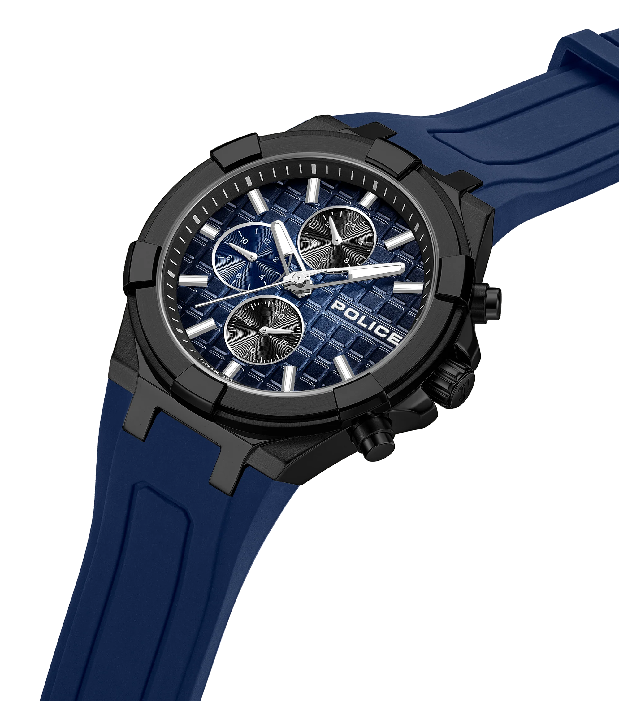 Police Case, Black To Blue Dial, Blue Silicon watch - Image 3