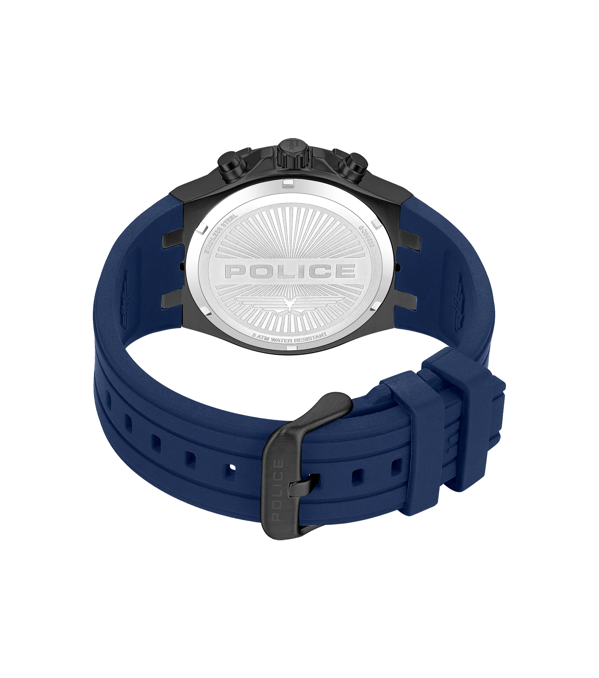 Police Case, Black To Blue Dial, Blue Silicon watch - Image 4