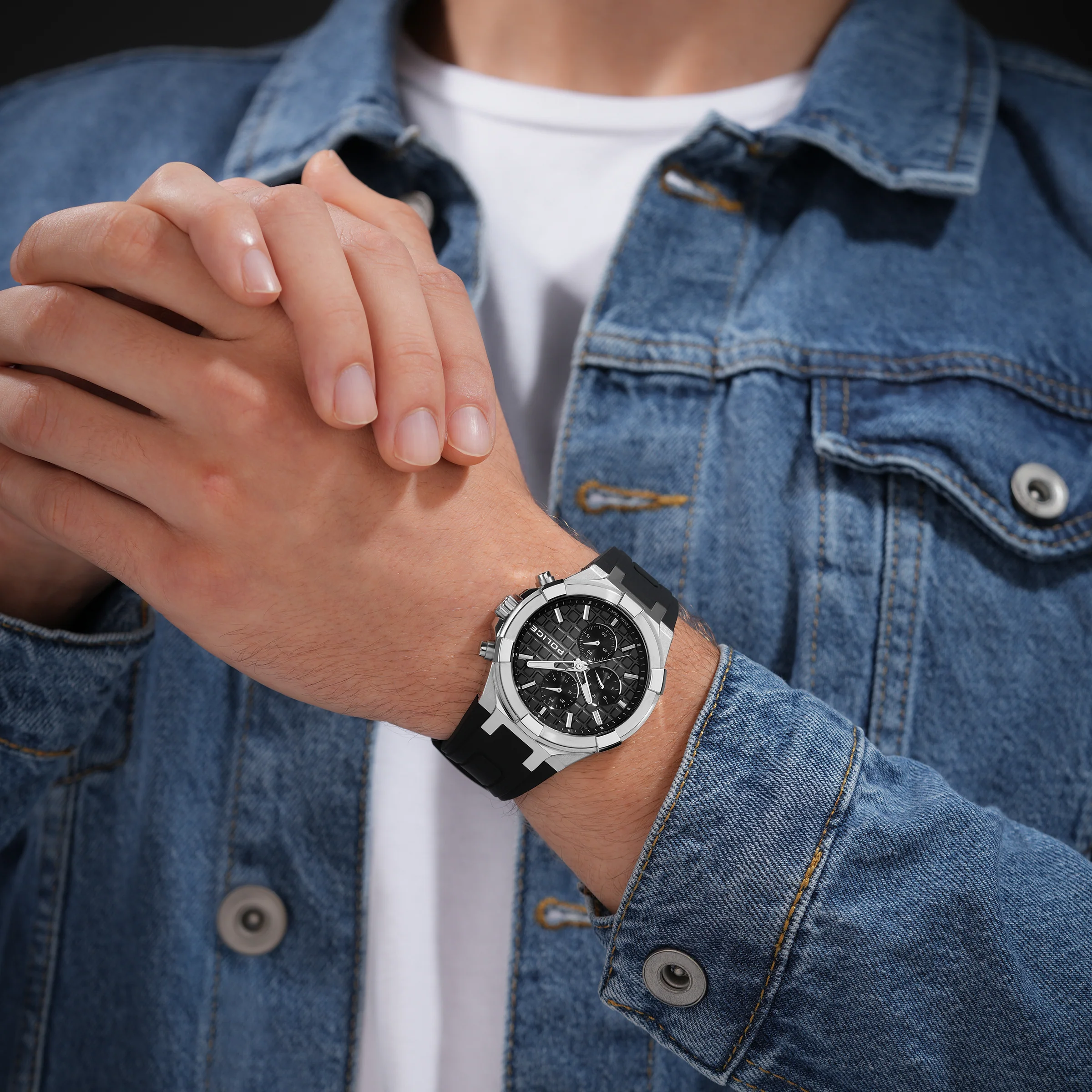 Police Case, Black To Charcoal Dial, Black Silicon Watch - Image 5