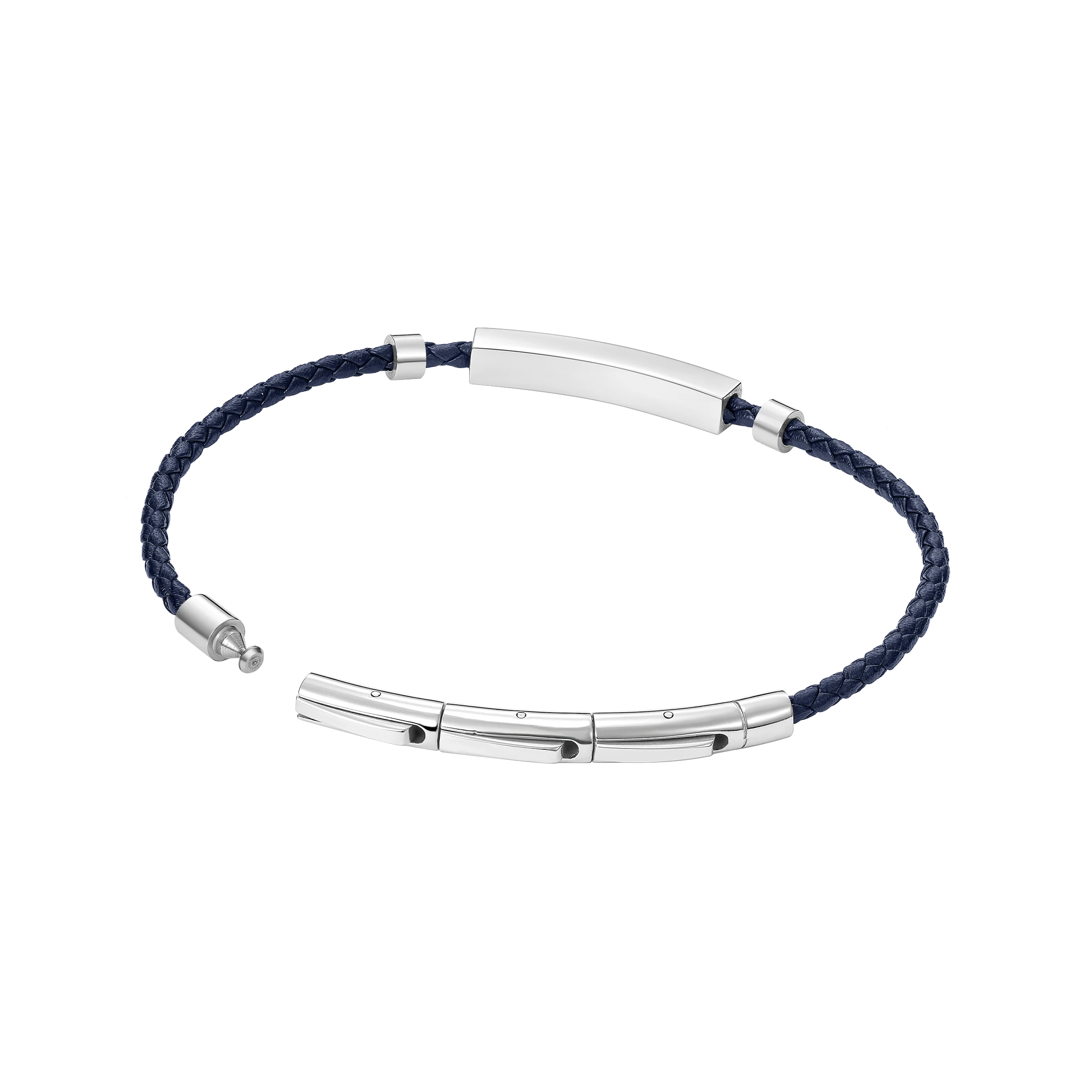 Police Contour Stainless Steel Bracelet with Blue Leather and Linear Bar Detail - Image 2