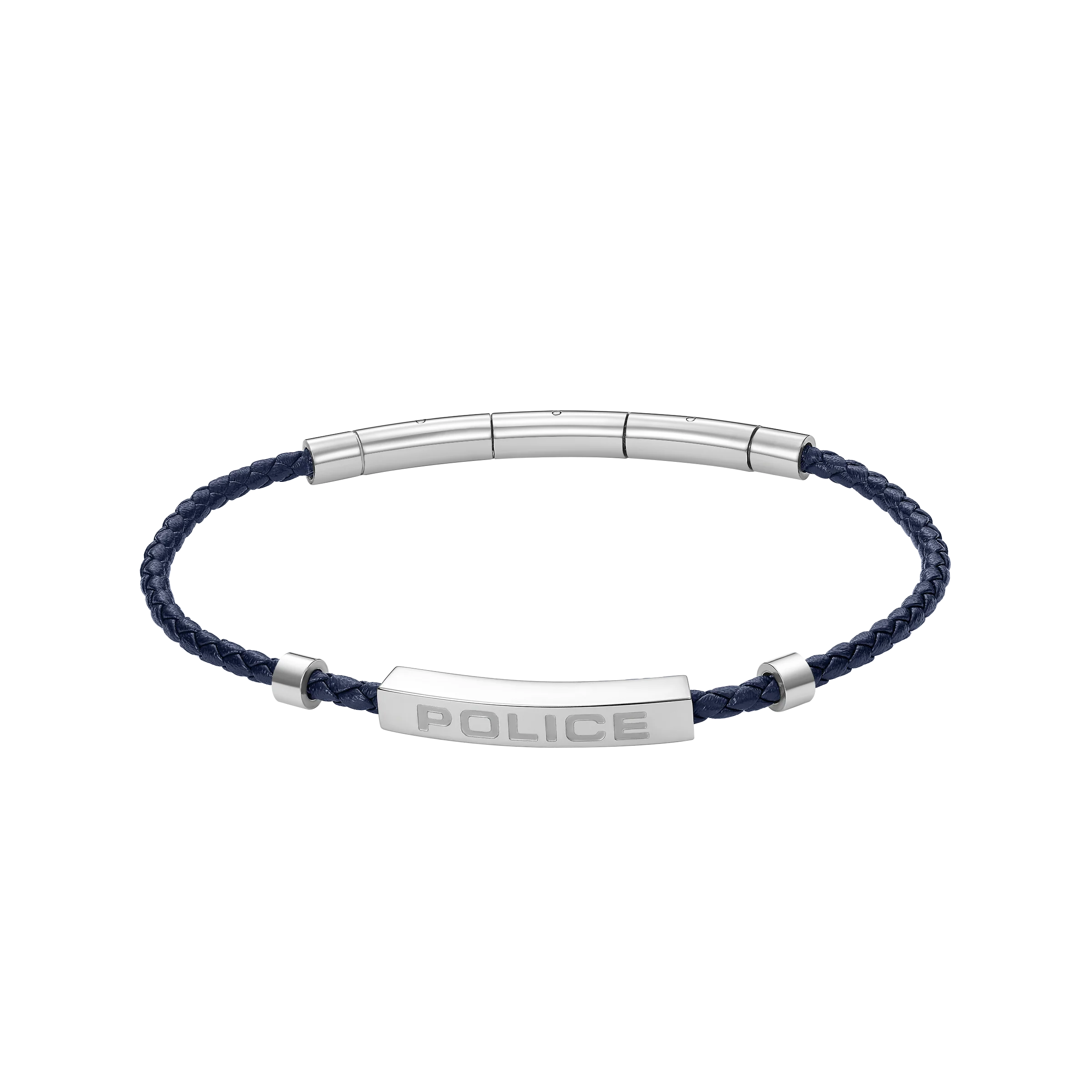 Police Contour Stainless Steel Bracelet with Blue Leather and Linear Bar Detail - Image 3