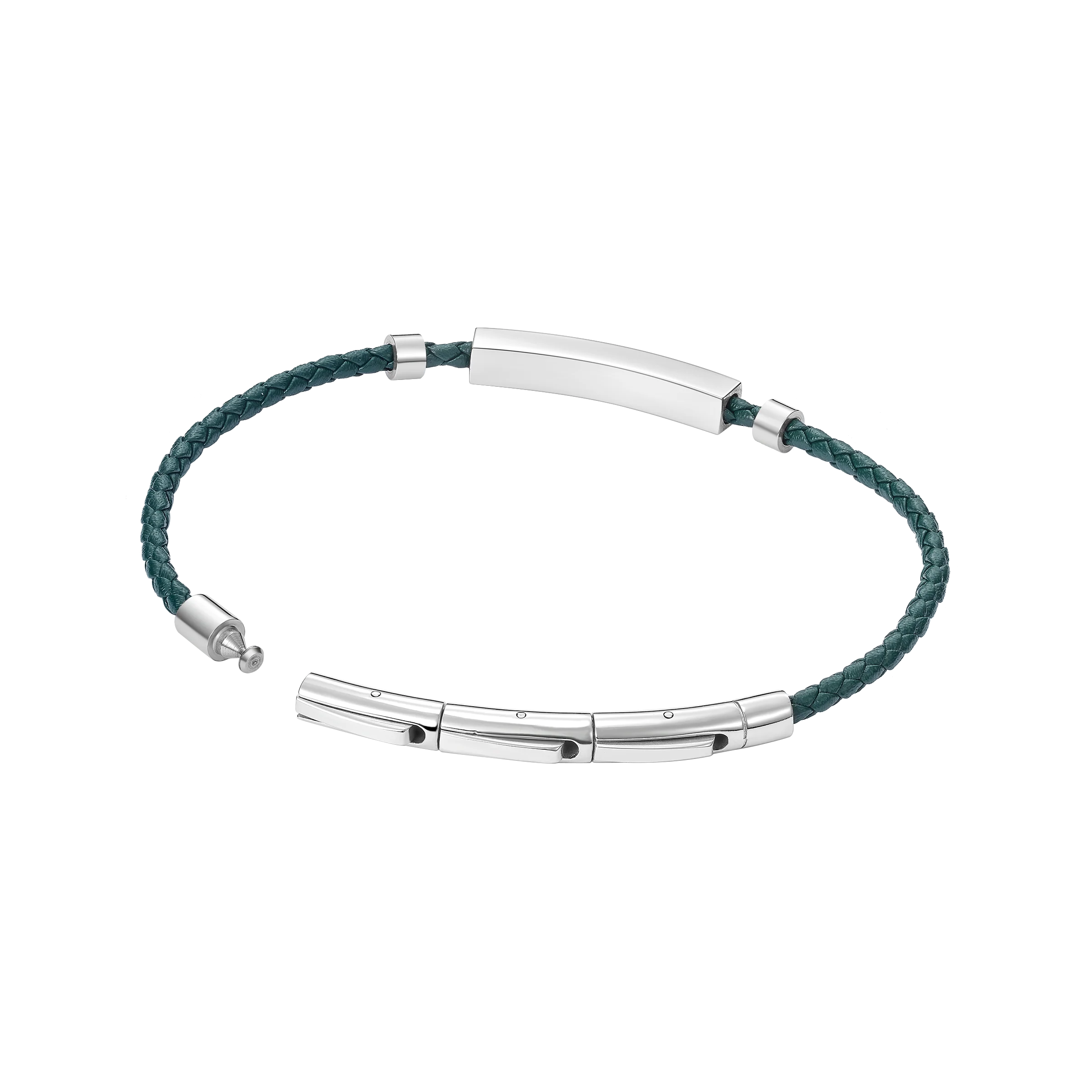 Police Contour Stainless Steel Bracelet with Olive Green Leather and Linear Bar Detail - Image 3