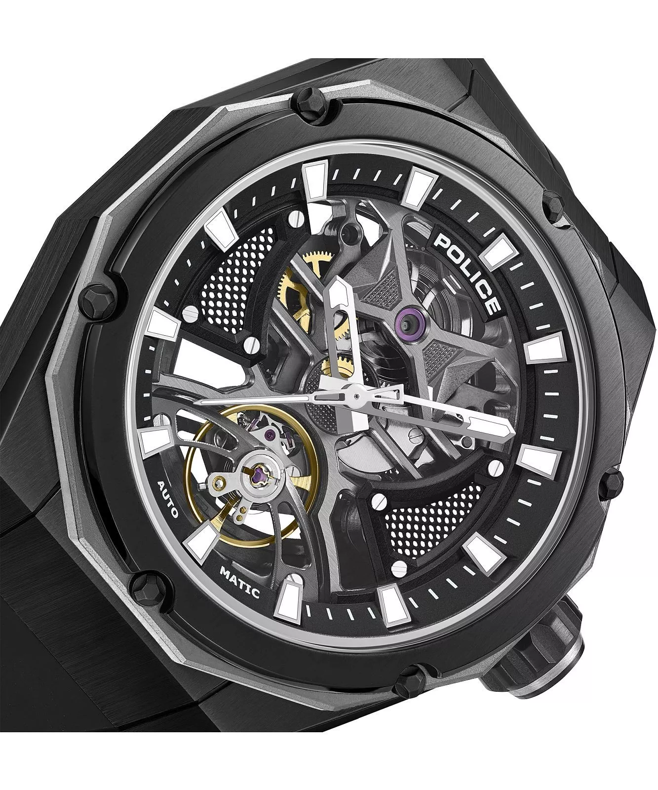 Police Dayton Skeleton Men's Automatic Watch With Silicon Strap - Image 3