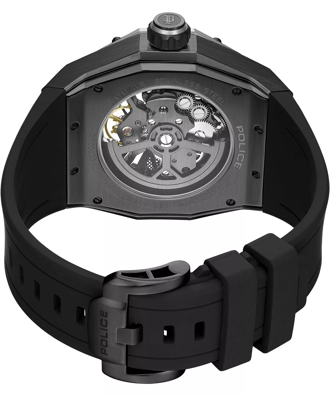 Police Dayton Skeleton Men's Automatic Watch With Silicon Strap - Image 4