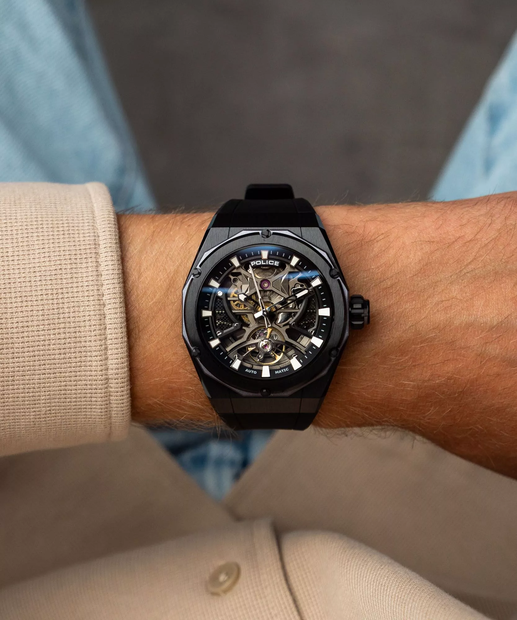 Police Dayton Skeleton Men's Automatic Watch With Silicon Strap - Image 5