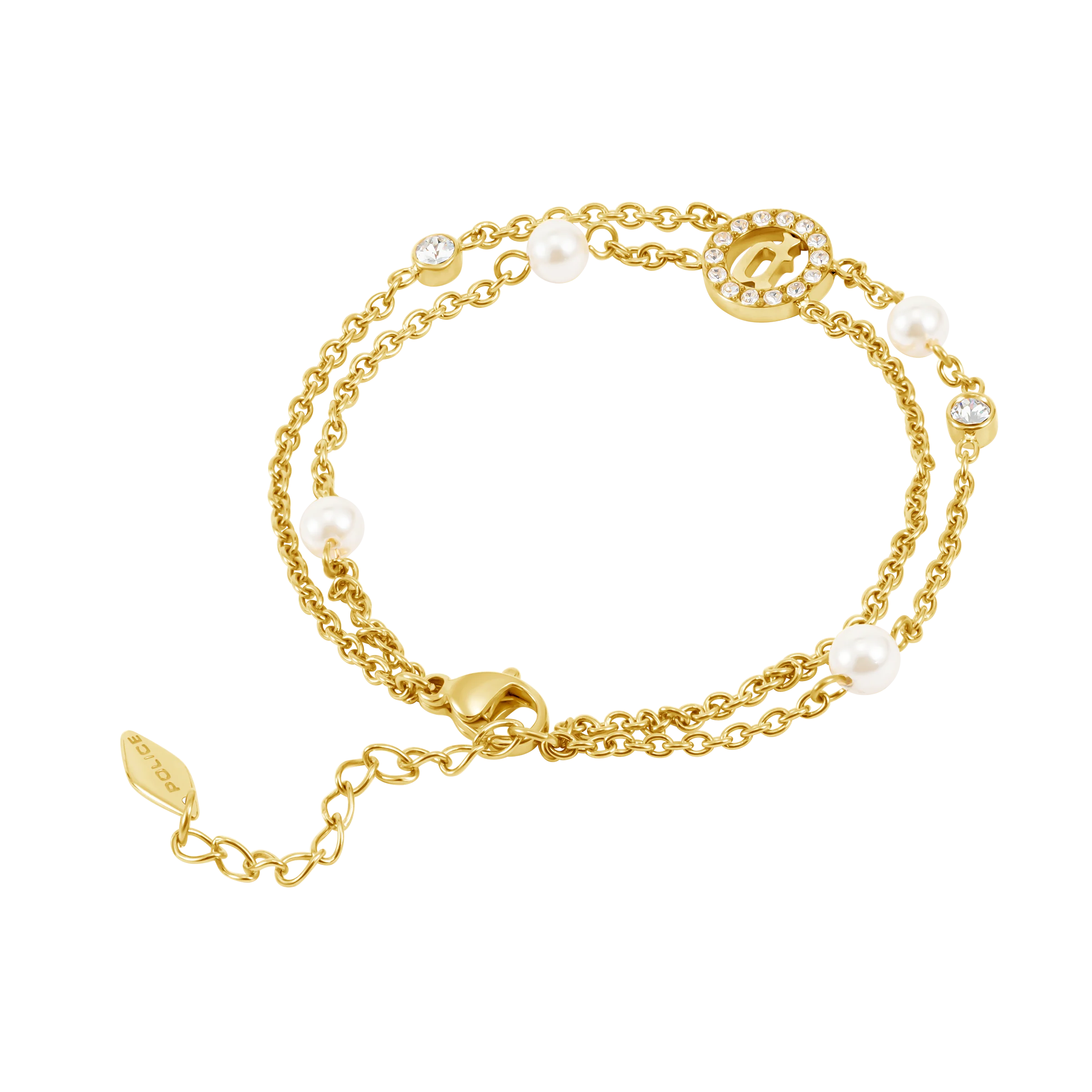 Police Element Pearl & Crystals Motif Double Chain Bracelet - Image 2