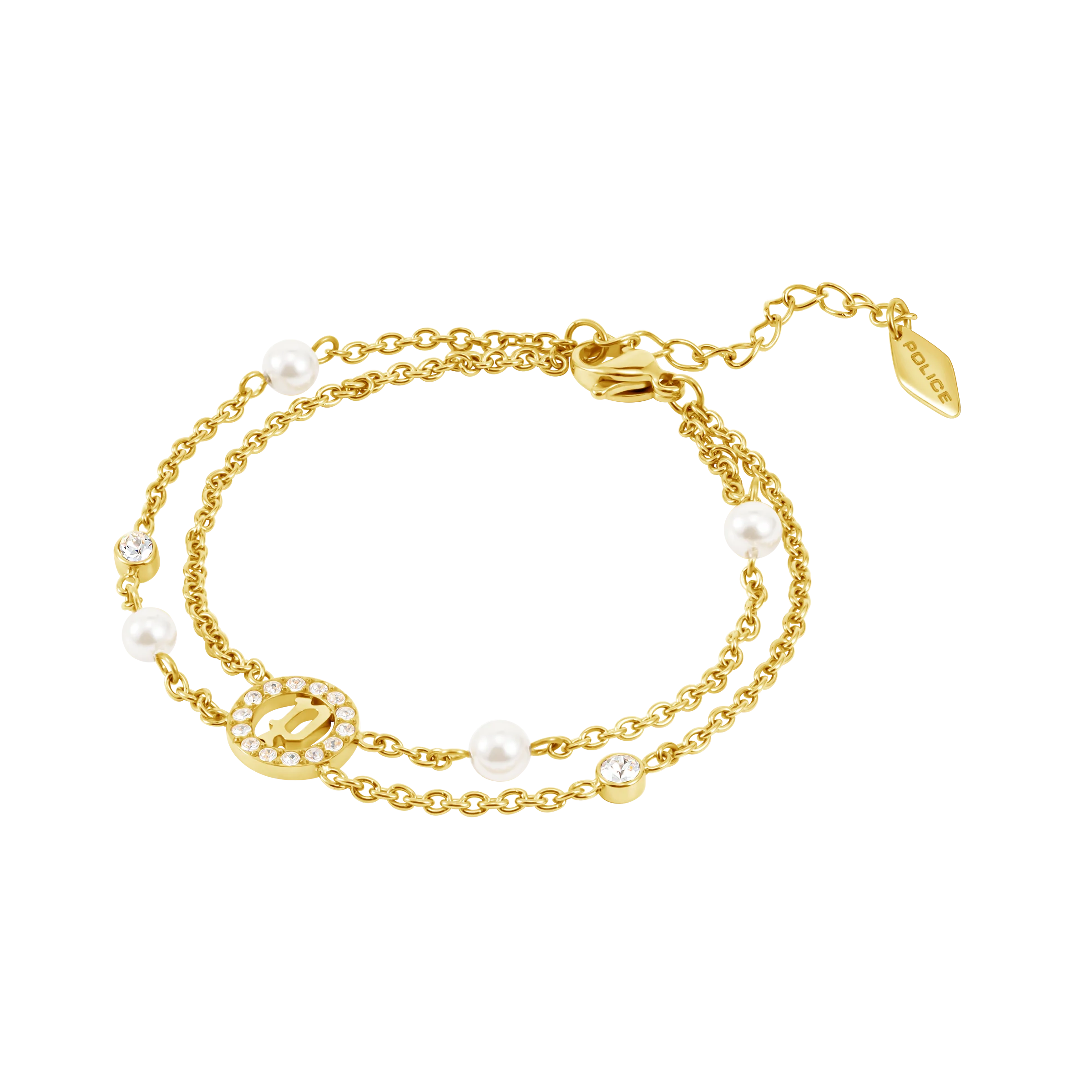 Police Element Pearl & Crystals Motif Double Chain Bracelet - Image 3