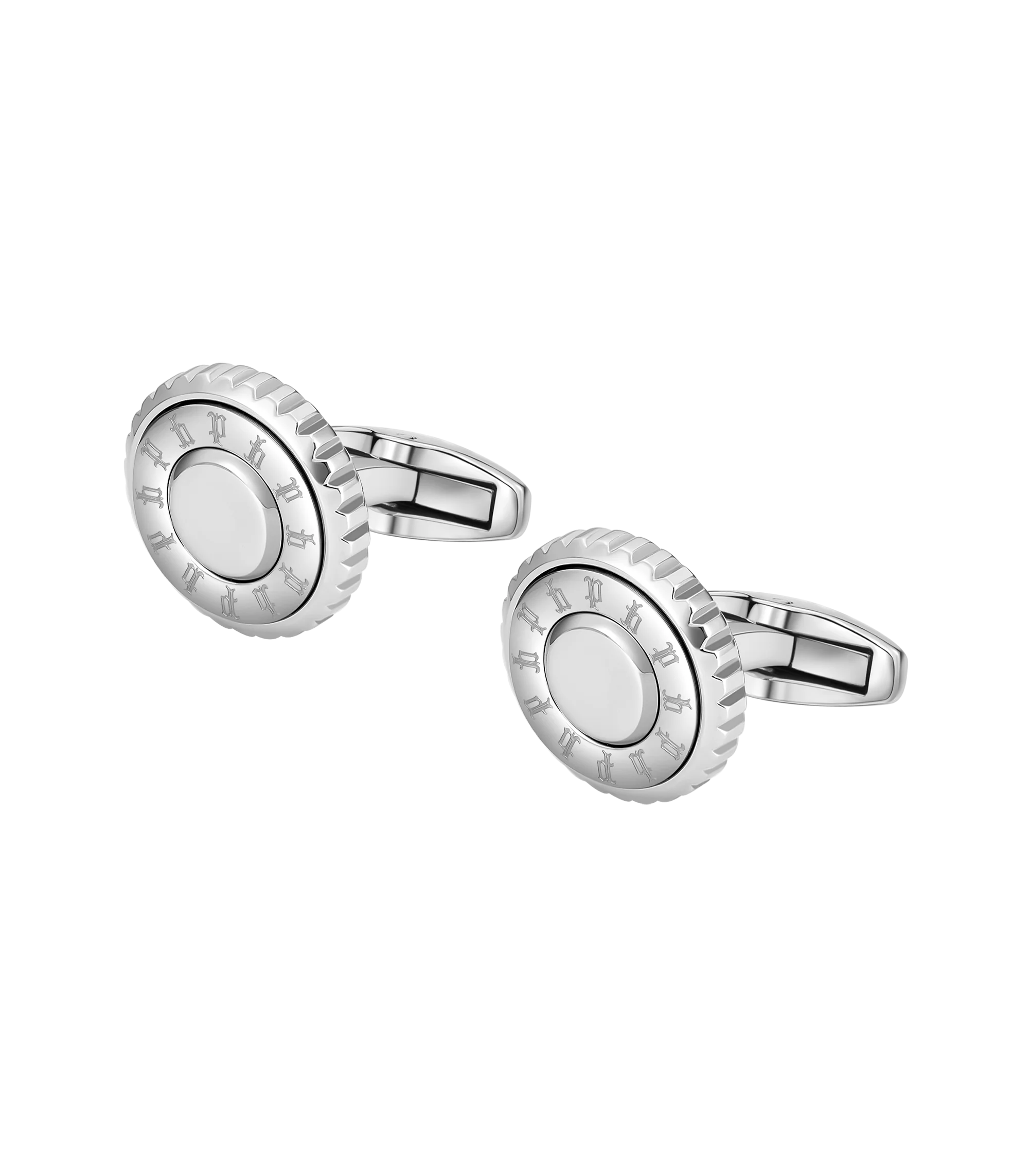 Police Fluted Stainless Steel Cufflinks with Multi-P Emblem - Image 3