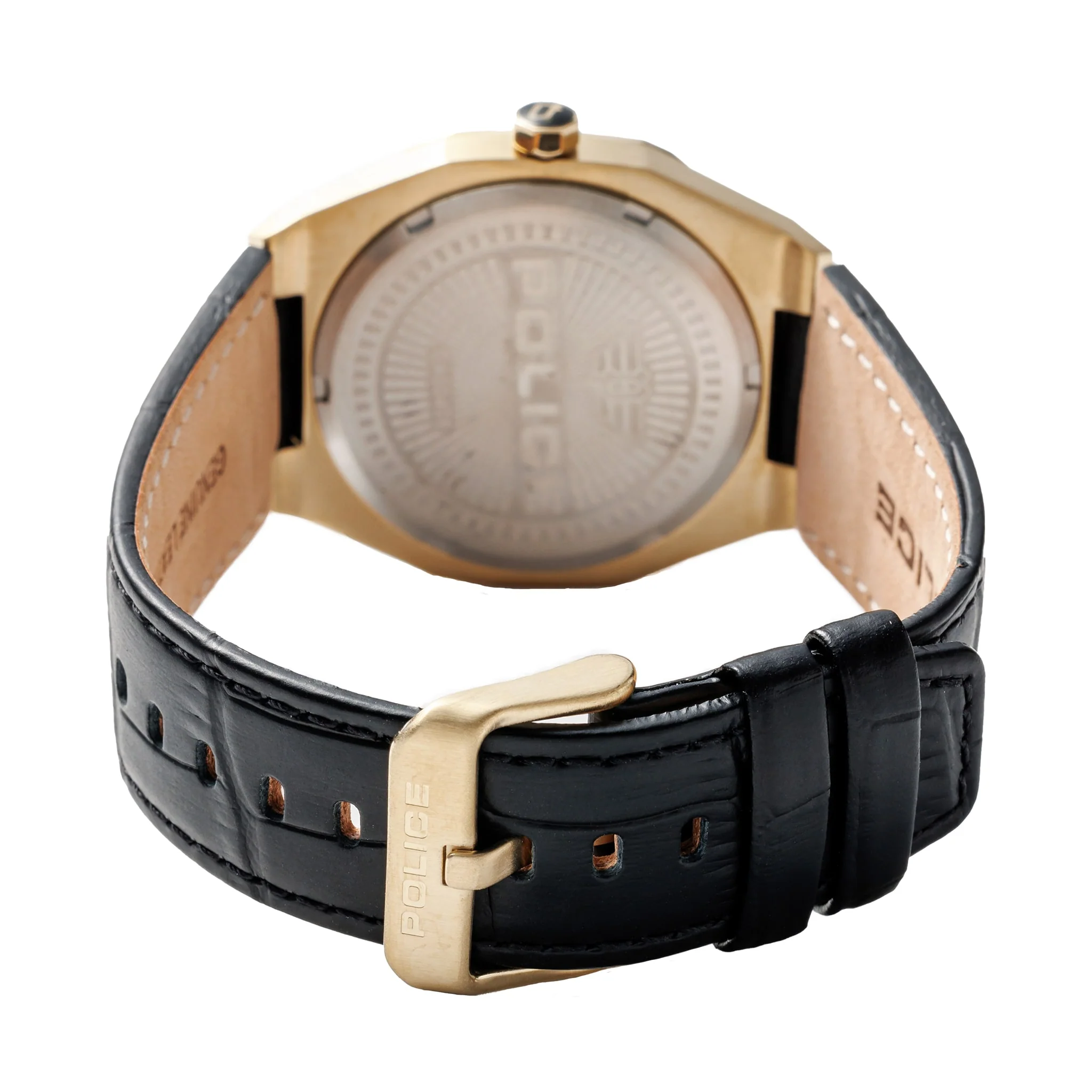 Police Gents Gold-Tone Watch with Black Dial and Leather Strap - Image 3