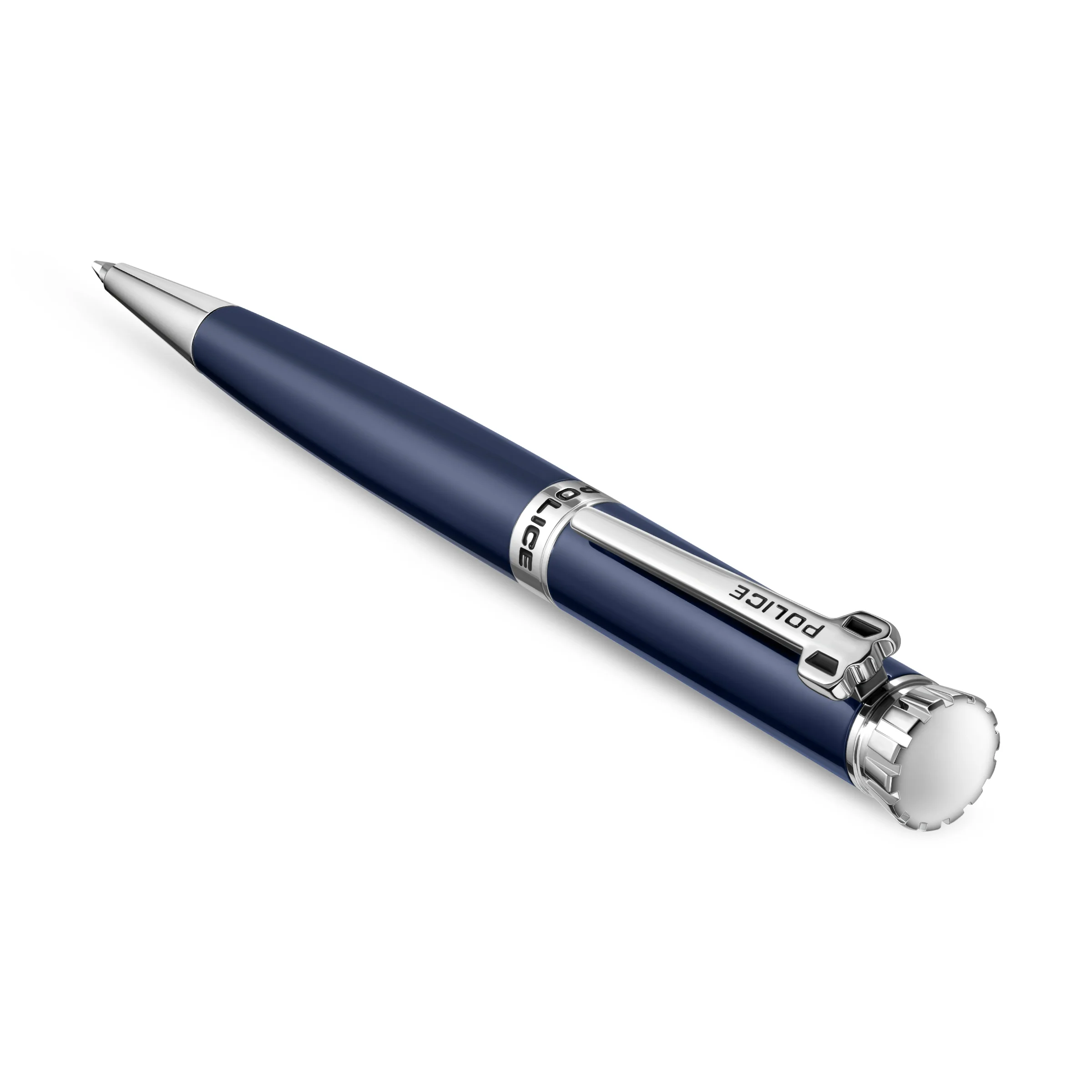 Police Gothic Pen Iconic P Monogram Crown Faceted Cap Black Finish Stainless Steel - Image 2
