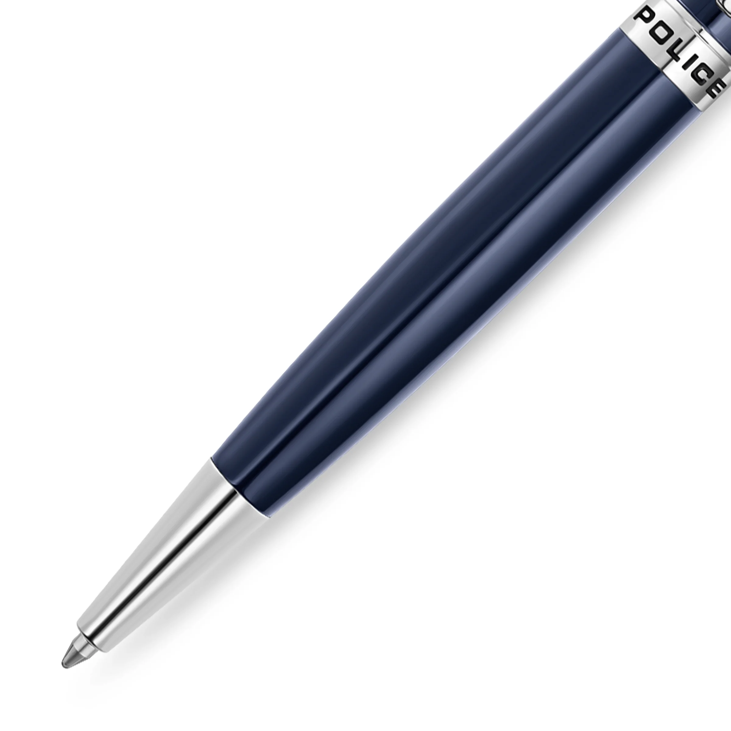 Police Gothic Pen Iconic P Monogram Crown Faceted Cap Black Finish Stainless Steel - Image 3