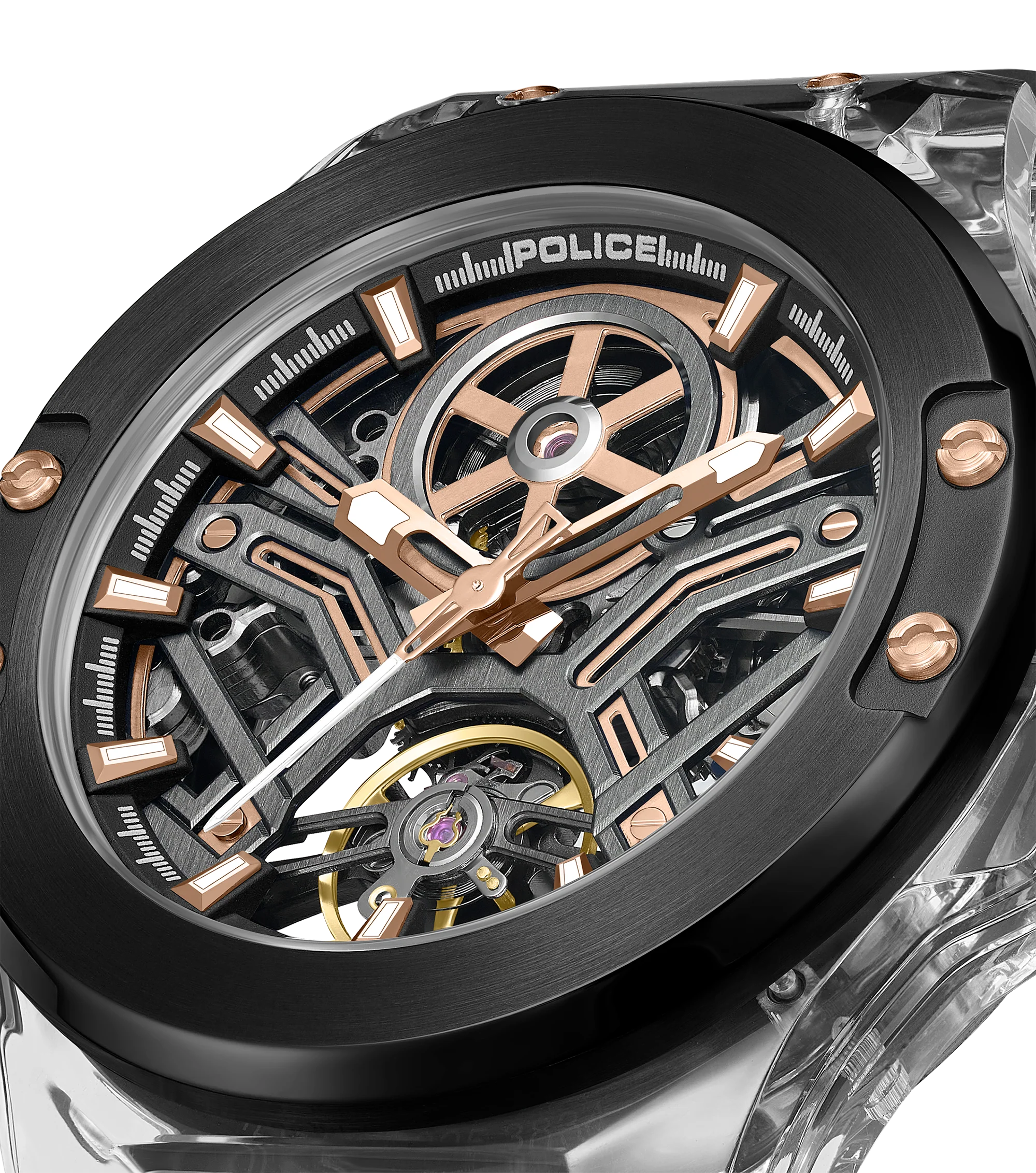 Police Grey TR90 & Black Case Watch with Gunmetal and Rose Gold Dial, Black Silicone Strap - Image 2