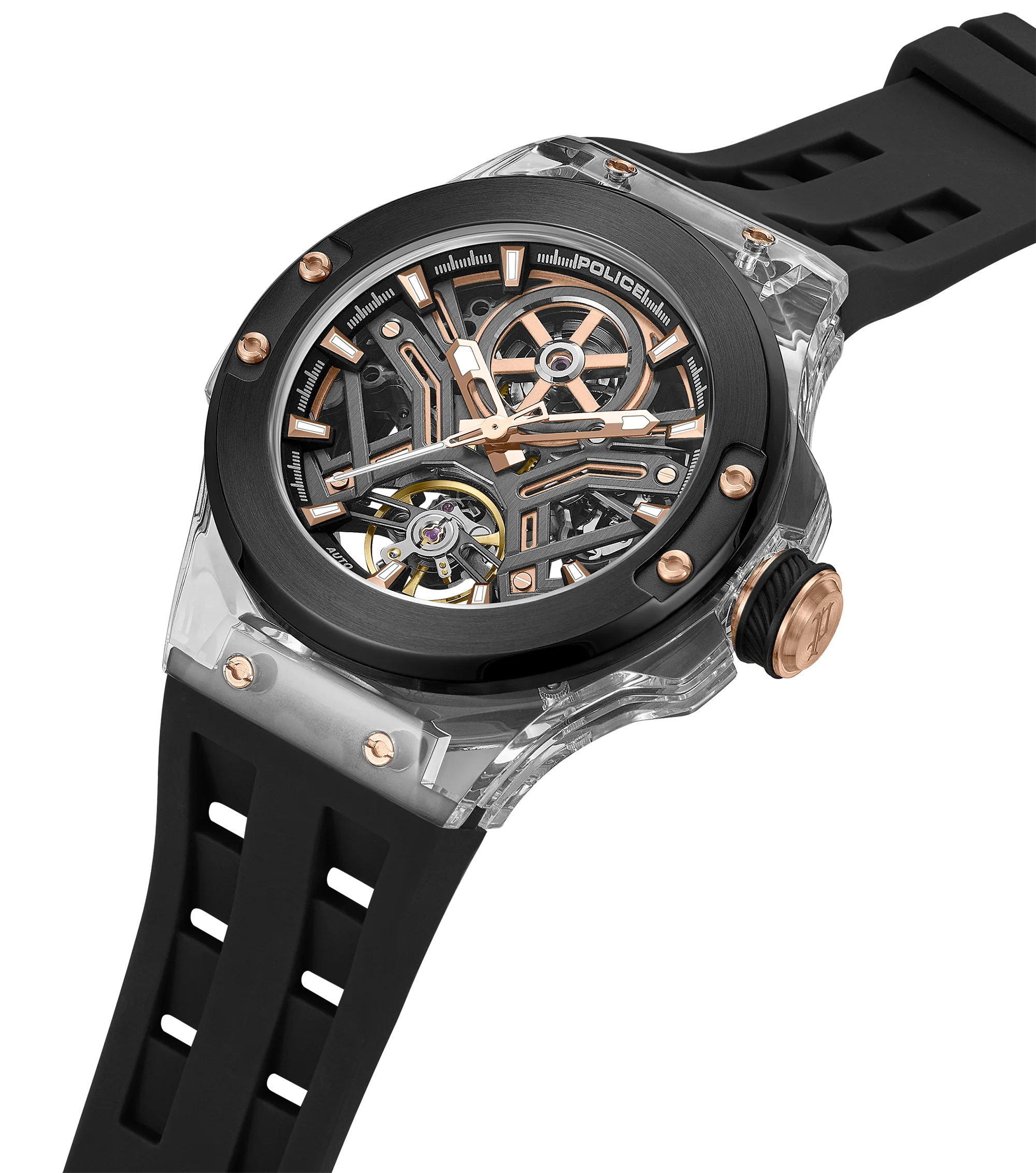 Police Grey TR90 & Black Case Watch with Gunmetal and Rose Gold Dial, Black Silicone Strap - Image 3