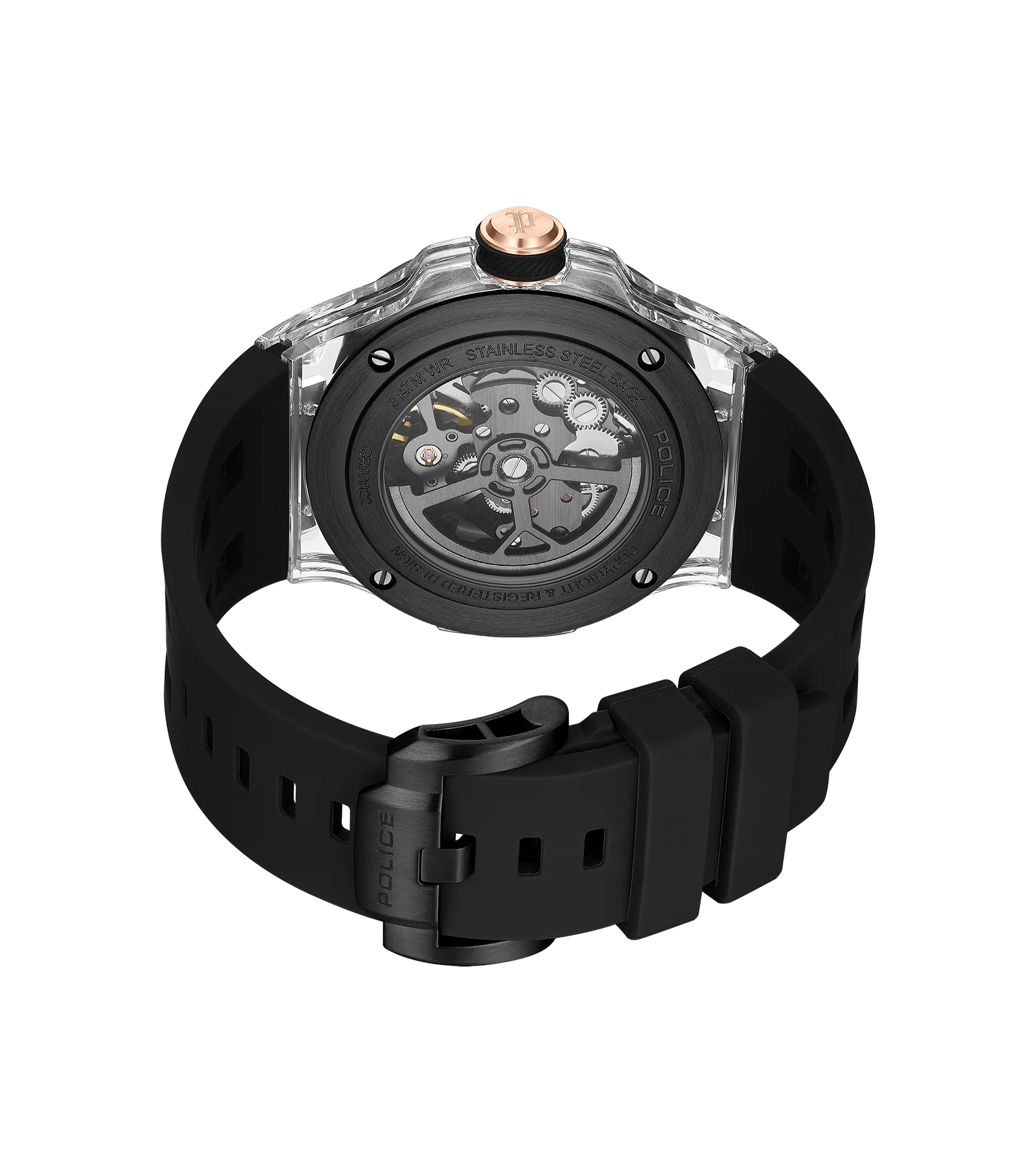 Police Grey TR90 & Black Case Watch with Gunmetal and Rose Gold Dial, Black Silicone Strap - Image 4