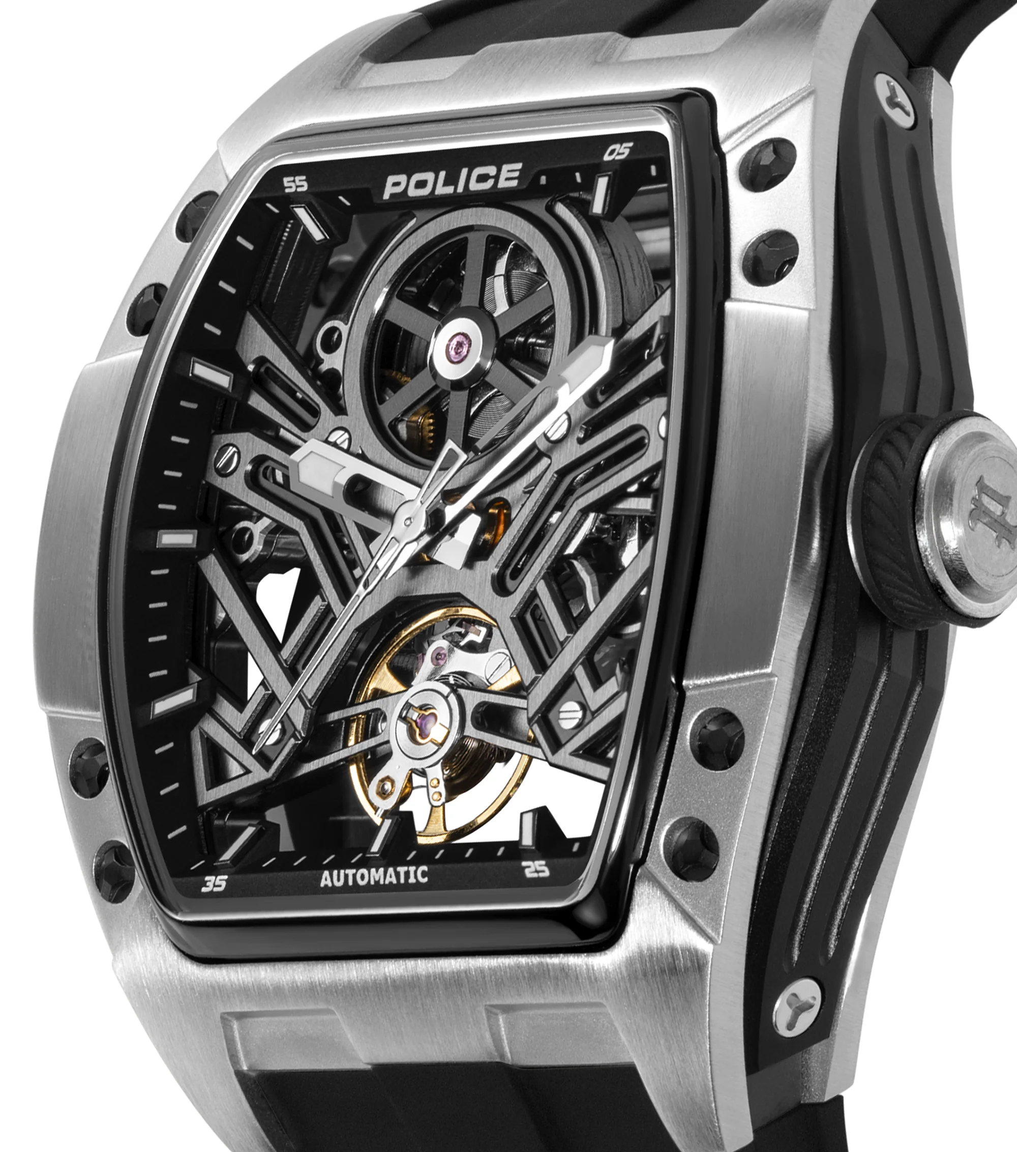 Police Gun & Black Dial, Black Silicon Strap Watch - Image 2