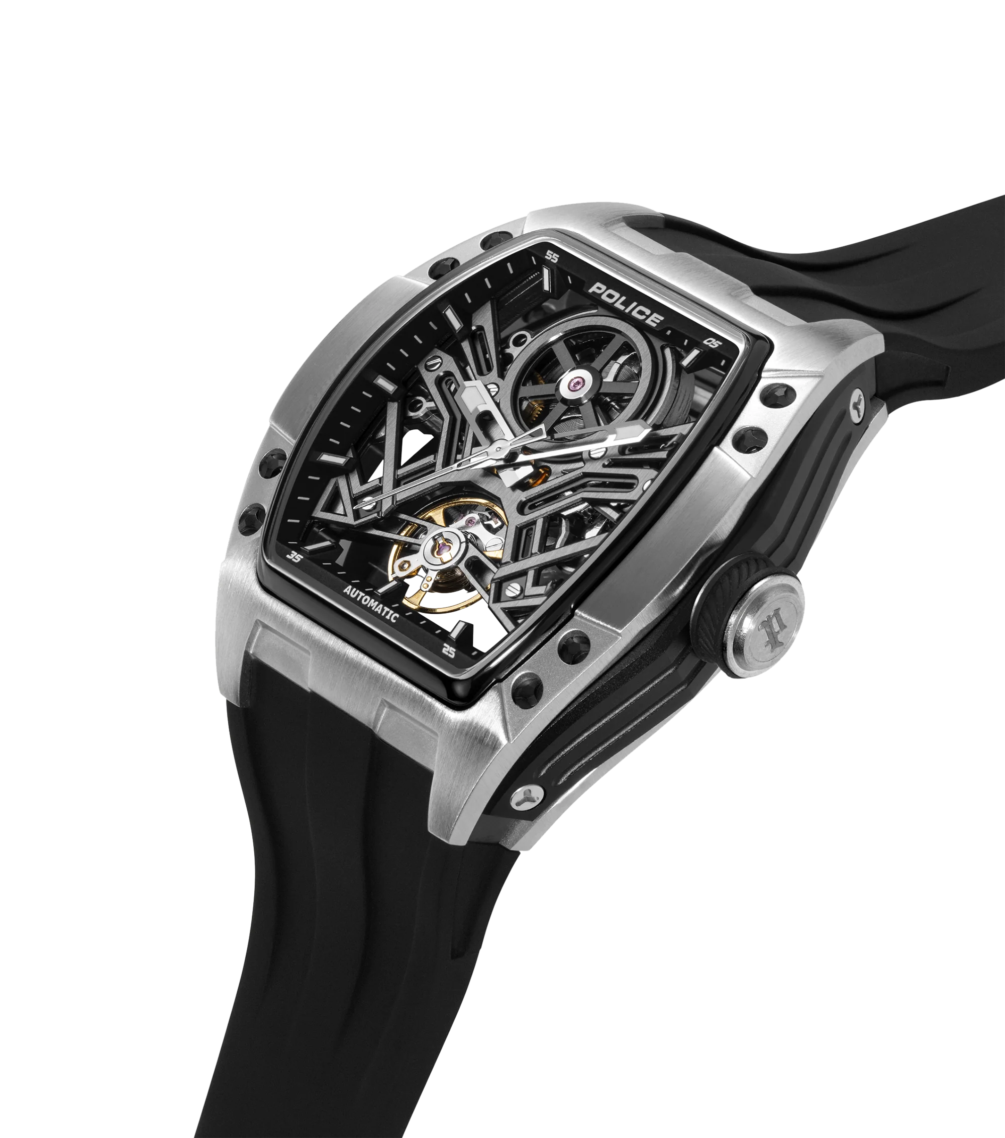 Police Gun & Black Dial, Black Silicon Strap Watch - Image 3