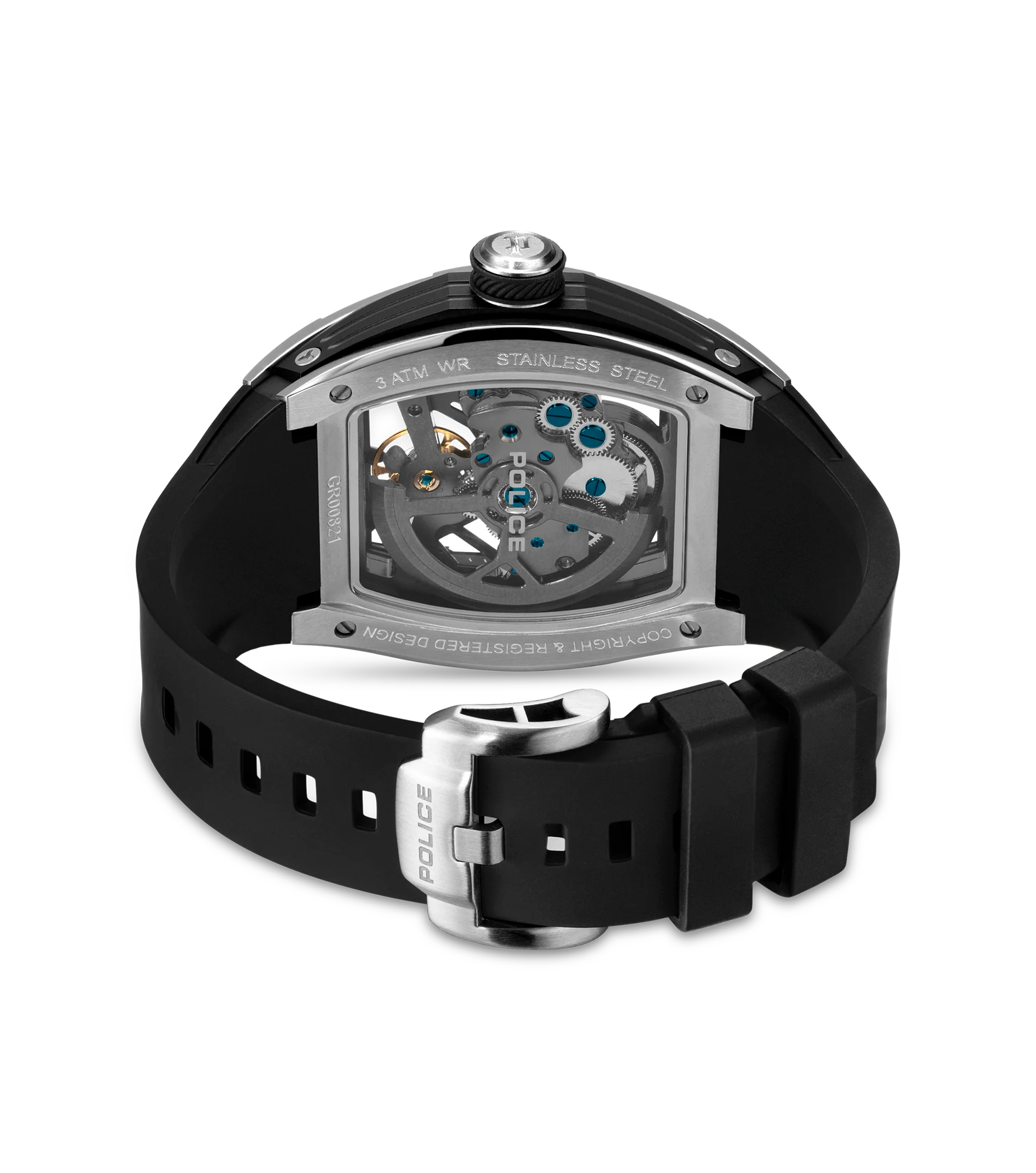 Police Gun & Black Dial, Black Silicon Strap Watch - Image 4