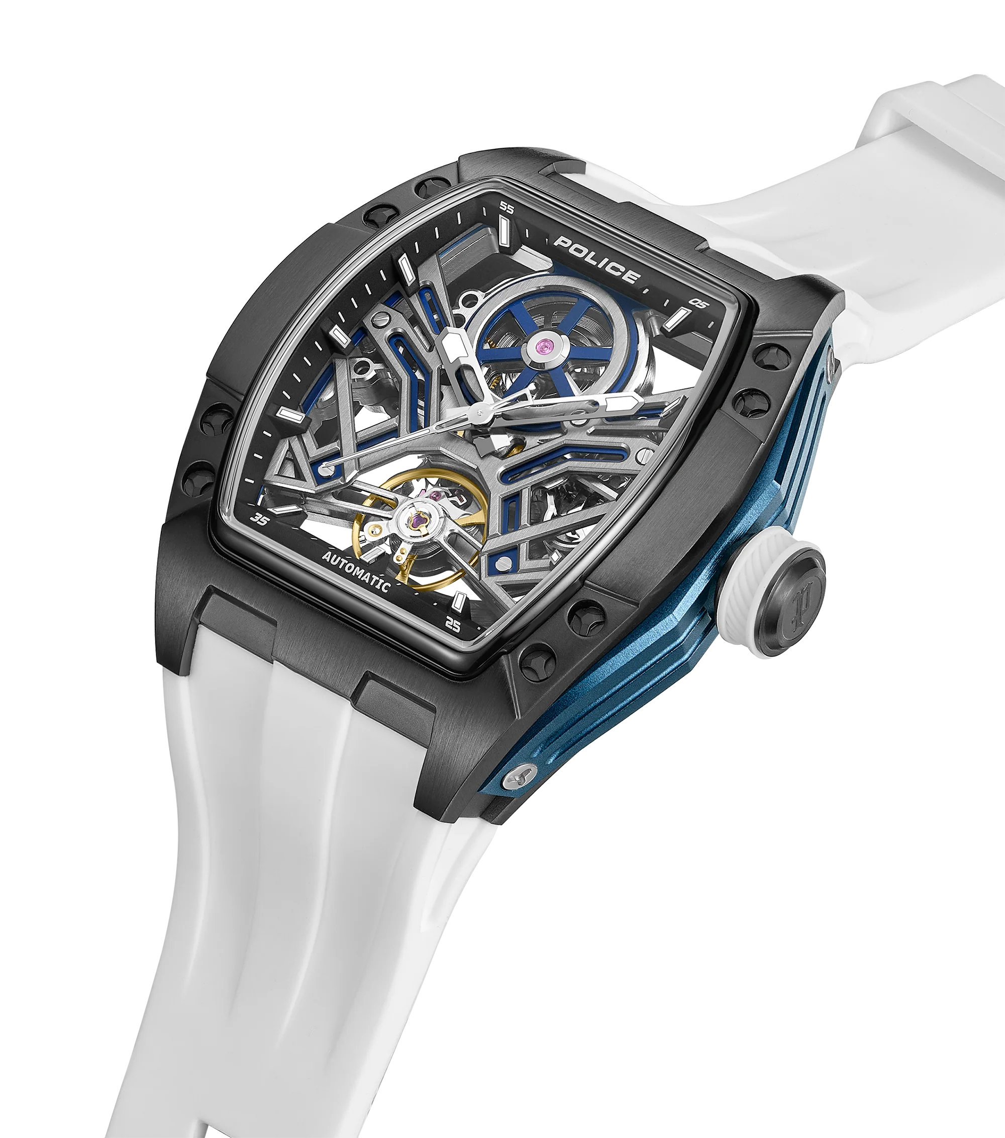 Police Gun & Blue Dial, White Silicon Strap Watch - Image 3