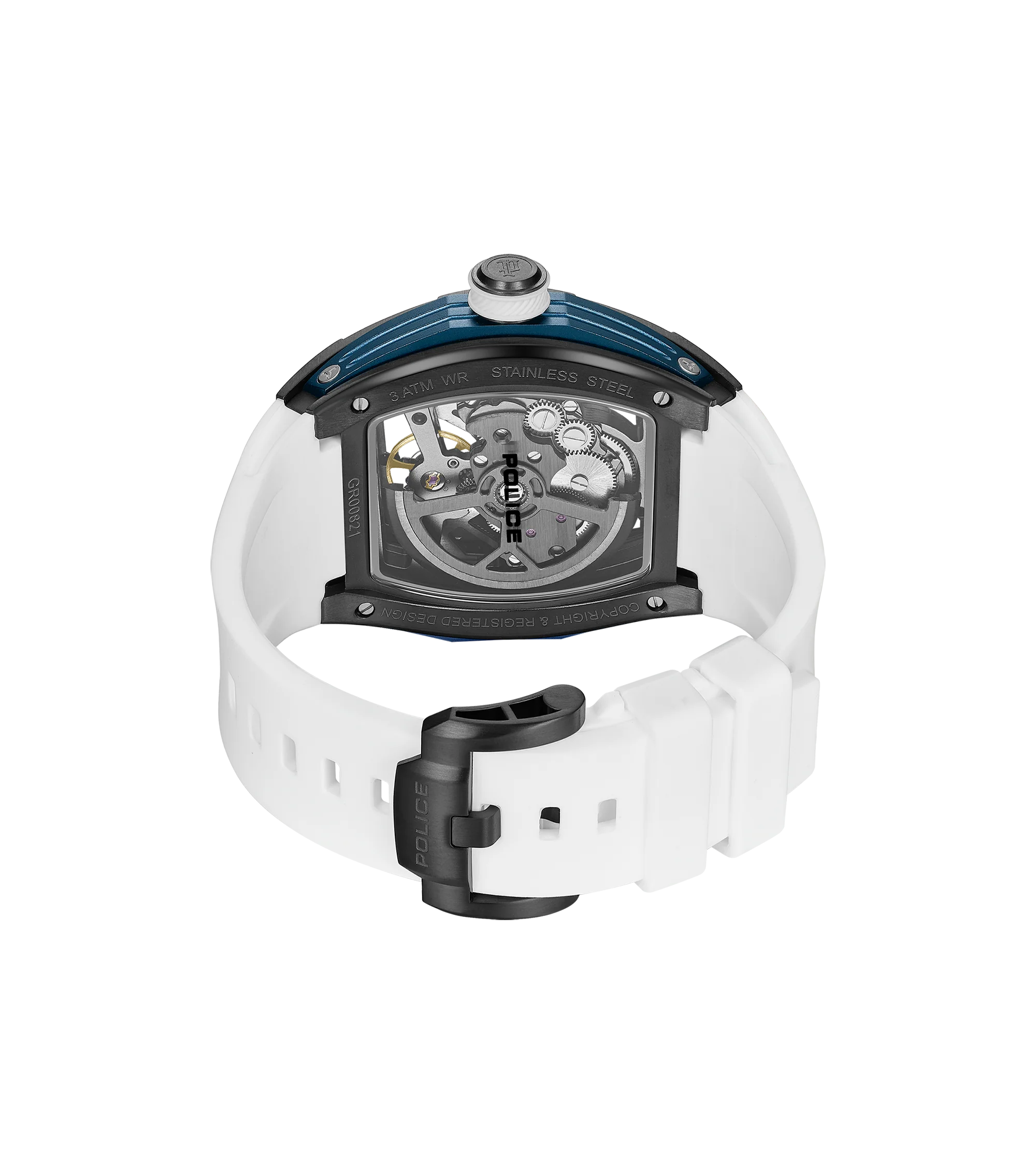 Police Gun & Blue Dial, White Silicon Strap Watch - Image 4
