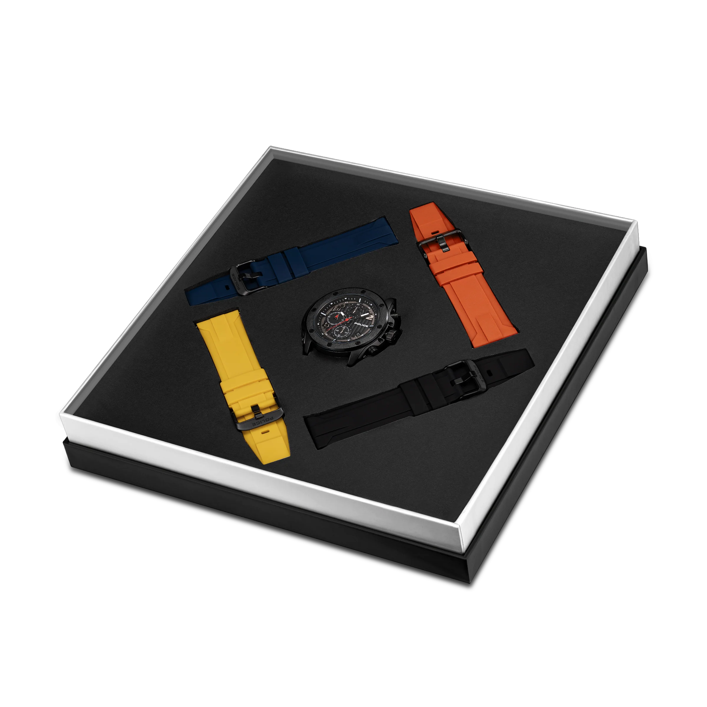 Police Gunmetal & Black Case Watch with Black Dial and Silicone Strap Set - Image 2