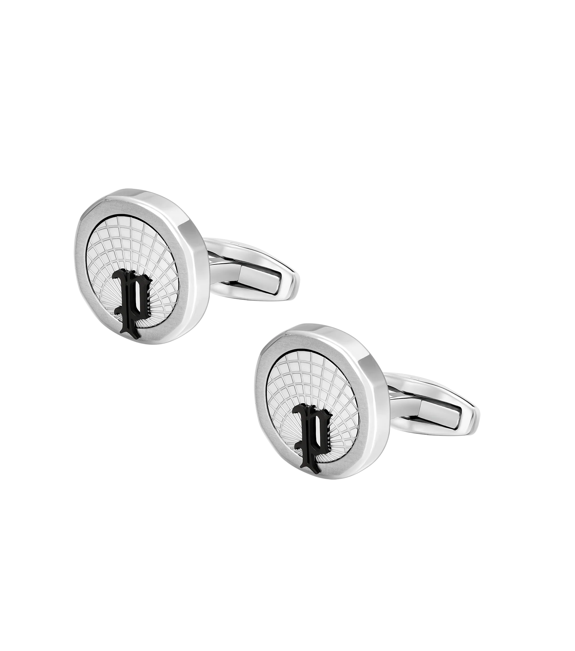 Police Horizon Stainless Steel Black Cufflinks with P Logo Rim - Image 3