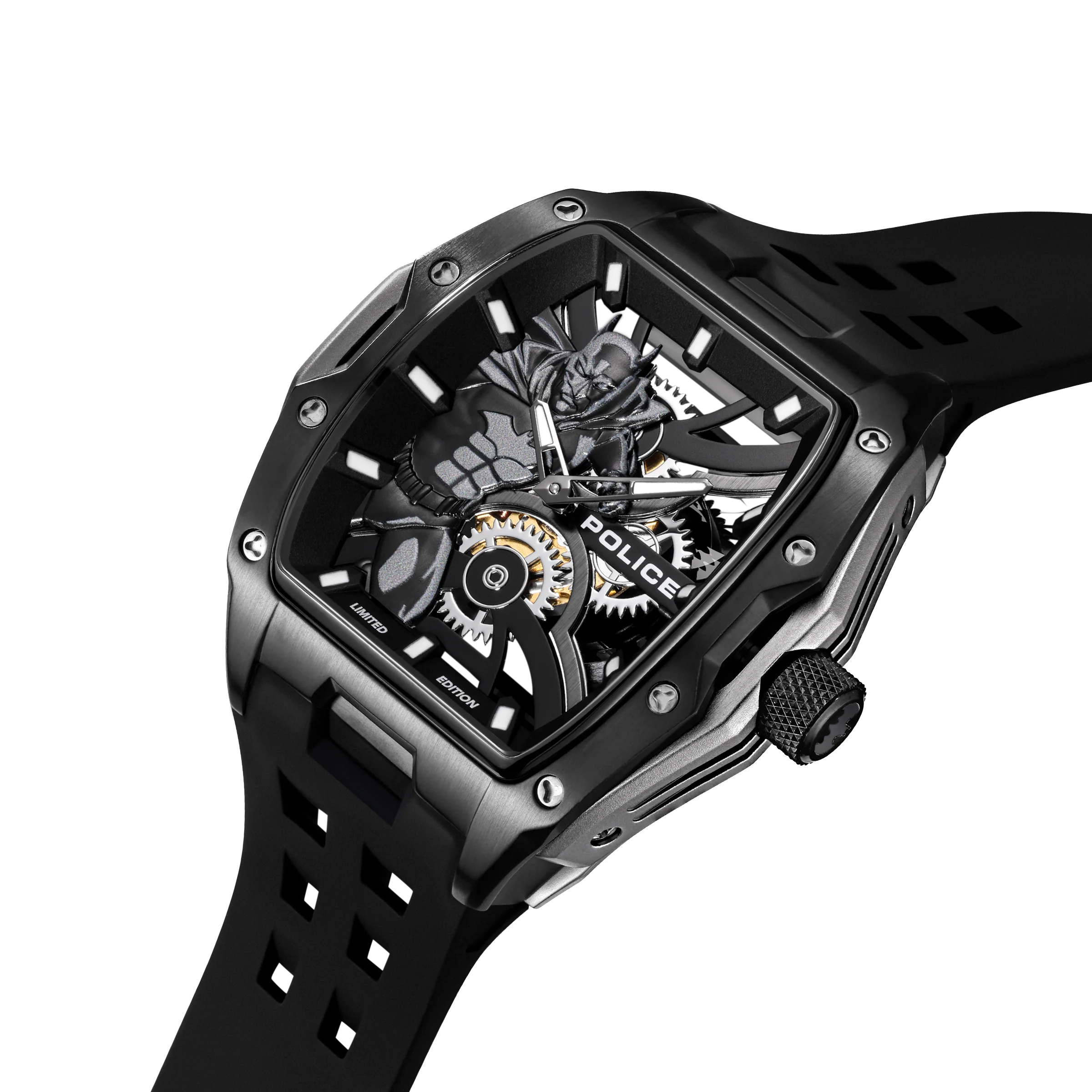 Police IP Black Case Watch with IP Gun 3D Batman Dial and Black Silicone Strap - Image 3