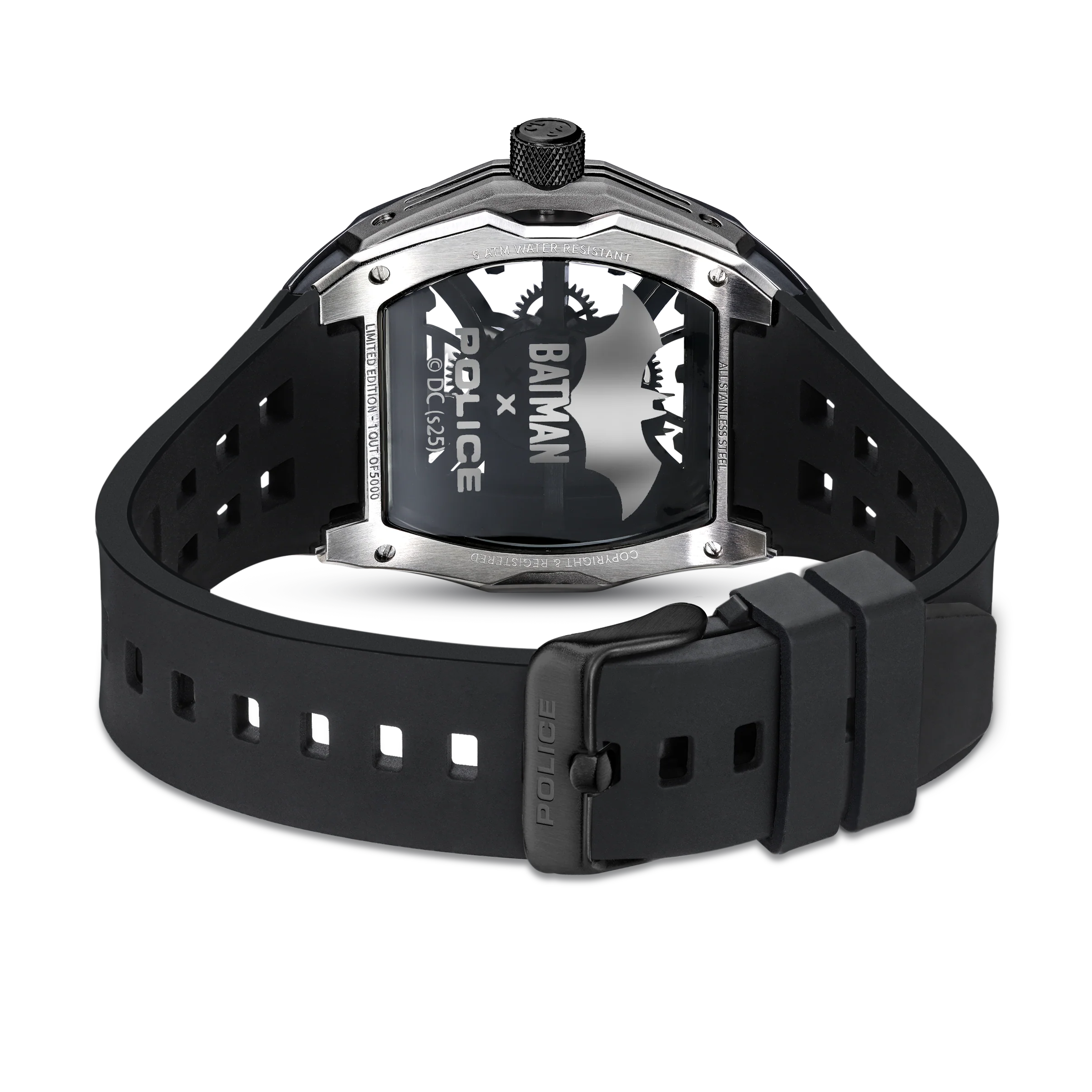 Police IP Black Case Watch with IP Gun 3D Batman Dial and Black Silicone Strap - Image 4
