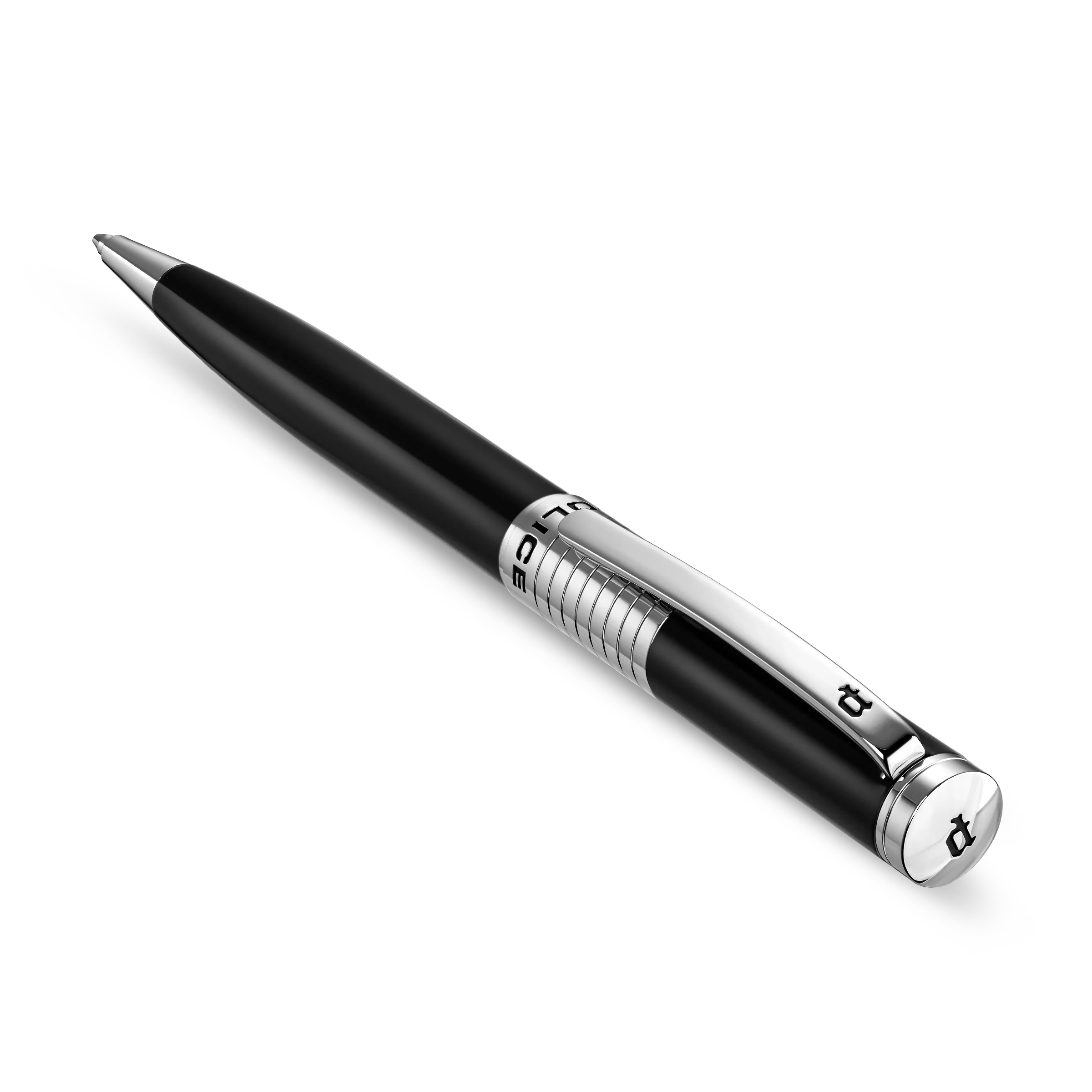 Police Meiryo Black Stainless Steel Textured Pen with Silver Trims, Blue Ink - Image 2