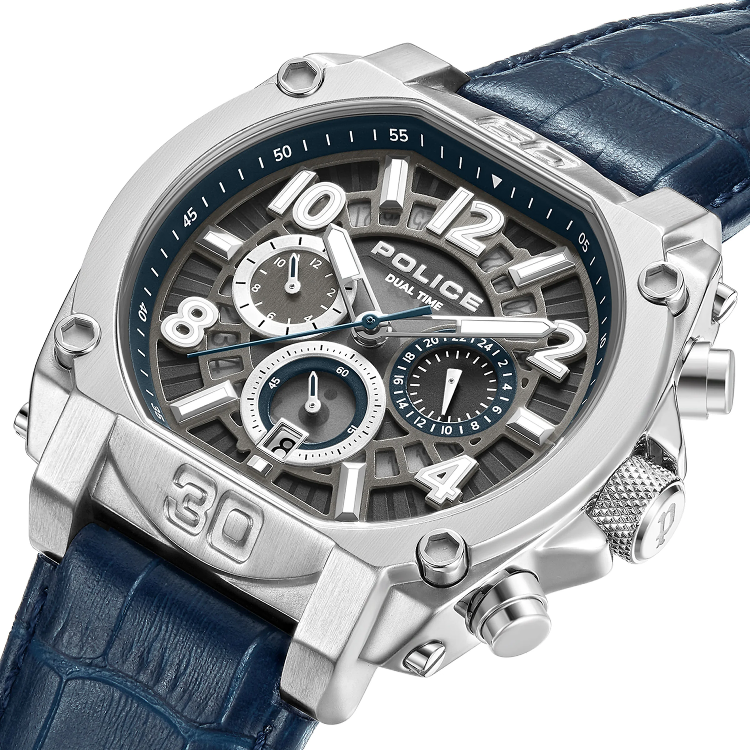 Police Men's Blue Chronograph Leather Strap Watch - Image 3