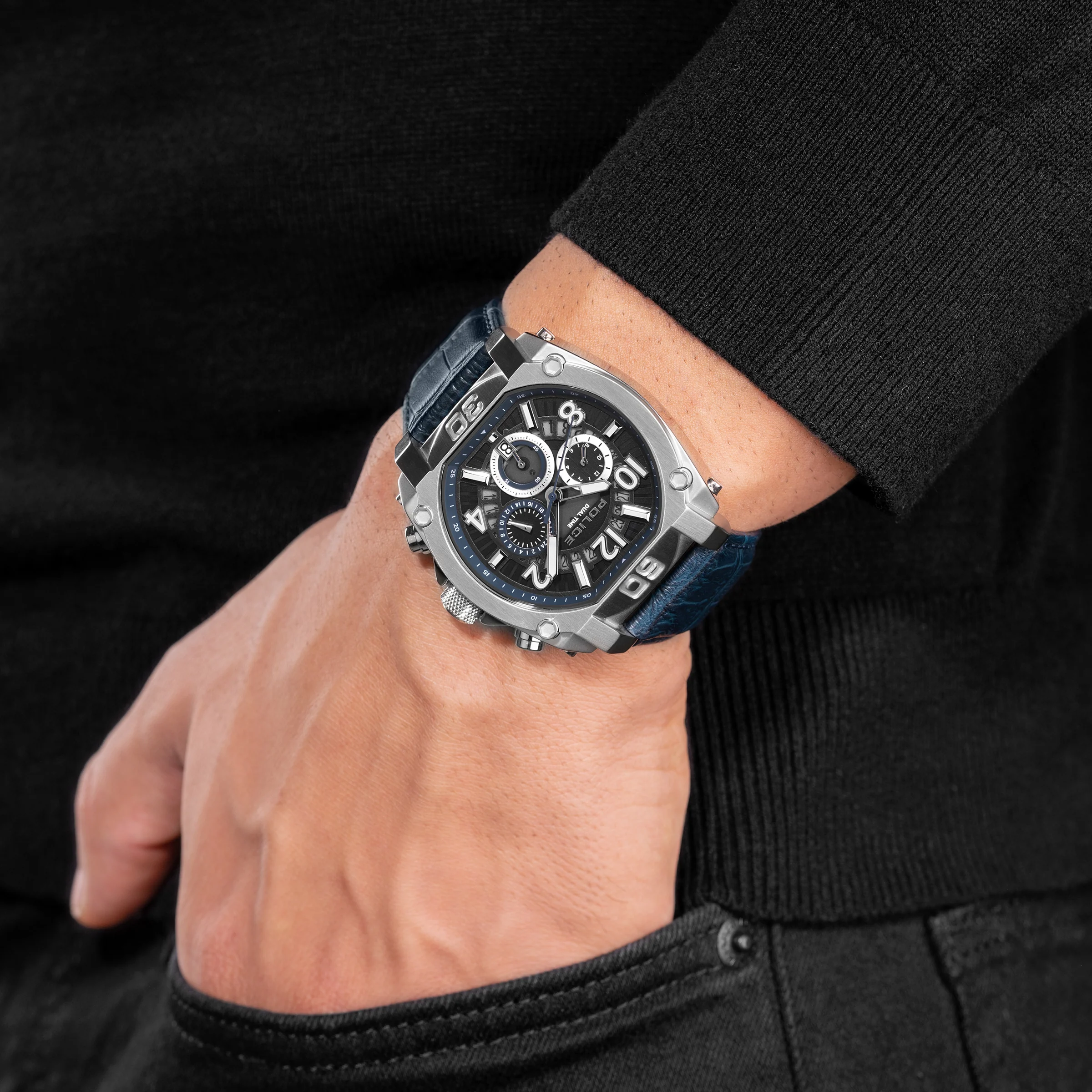 Police Men's Blue Chronograph Leather Strap Watch - Image 4